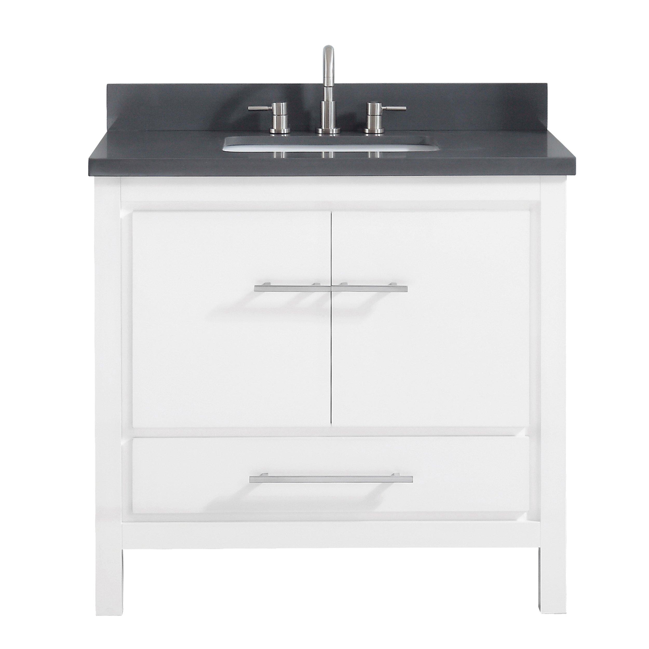 Ryder 37 in. White Single Vanity with Gray Engineered Stone Top