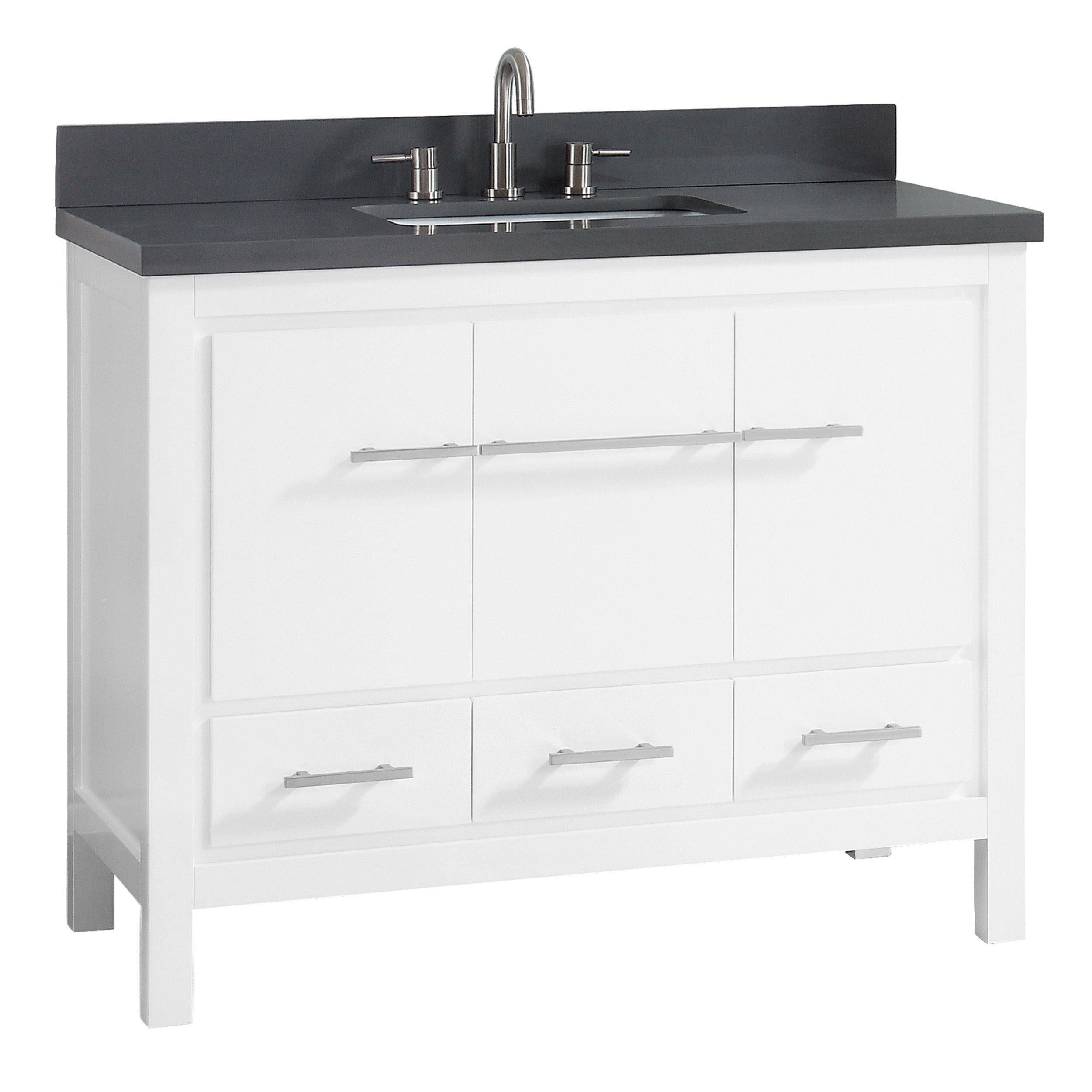 Ryder 43 in. White Single Vanity with Gray Engineered Stone Top