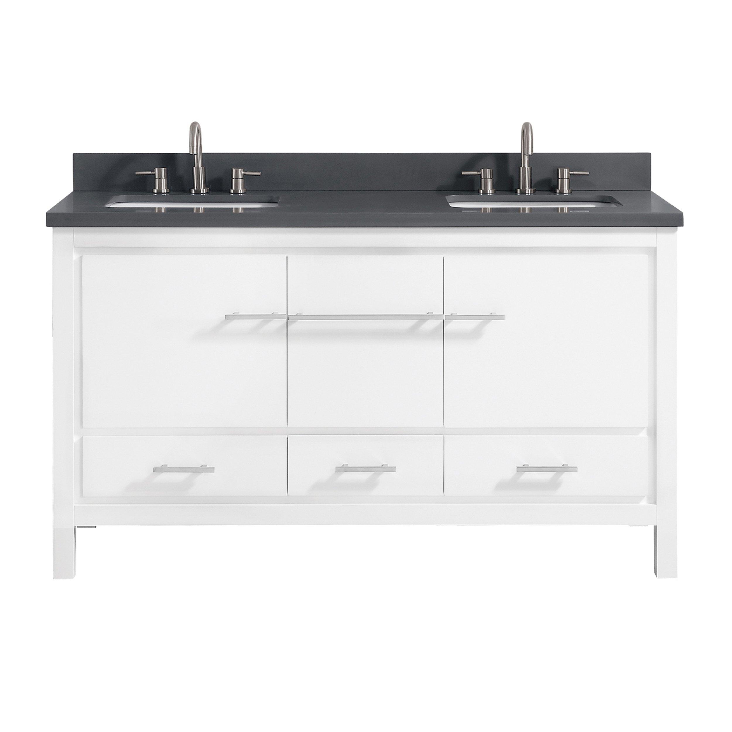Ryder 61 in. White Double Vanity with Gray Engineered Stone Top