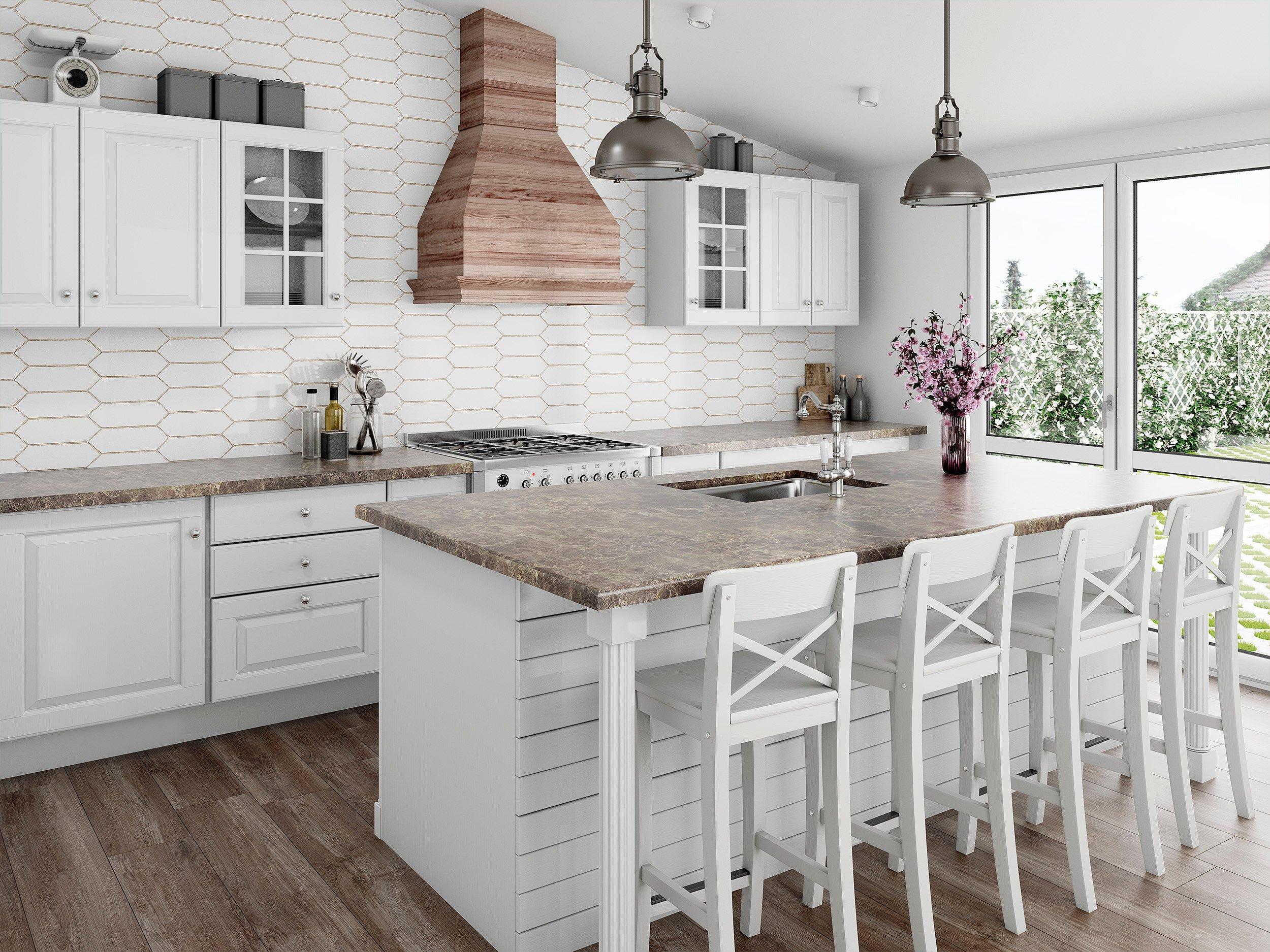 white ceramic tile backsplash