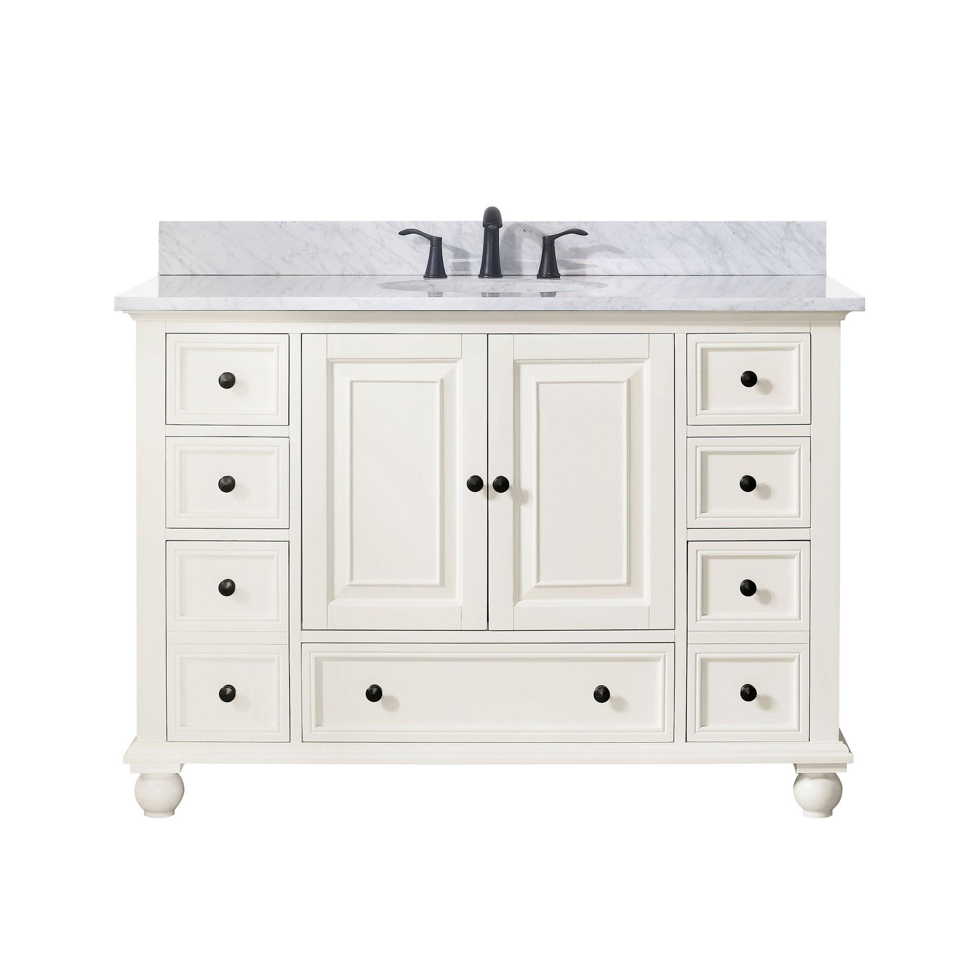 Tompkins French White 48 in. Vanity with Cararra Top