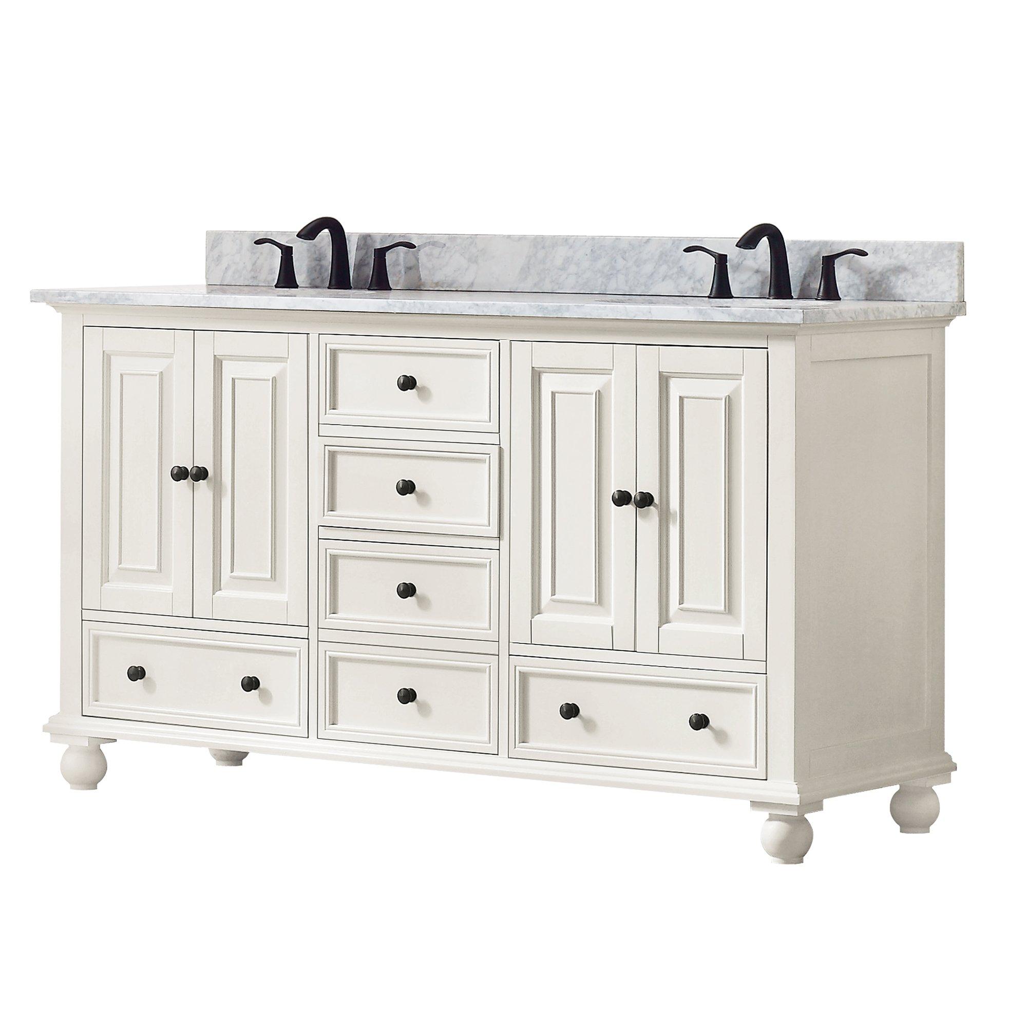 Tompkins French White 60 in. Vanity with Cararra Top