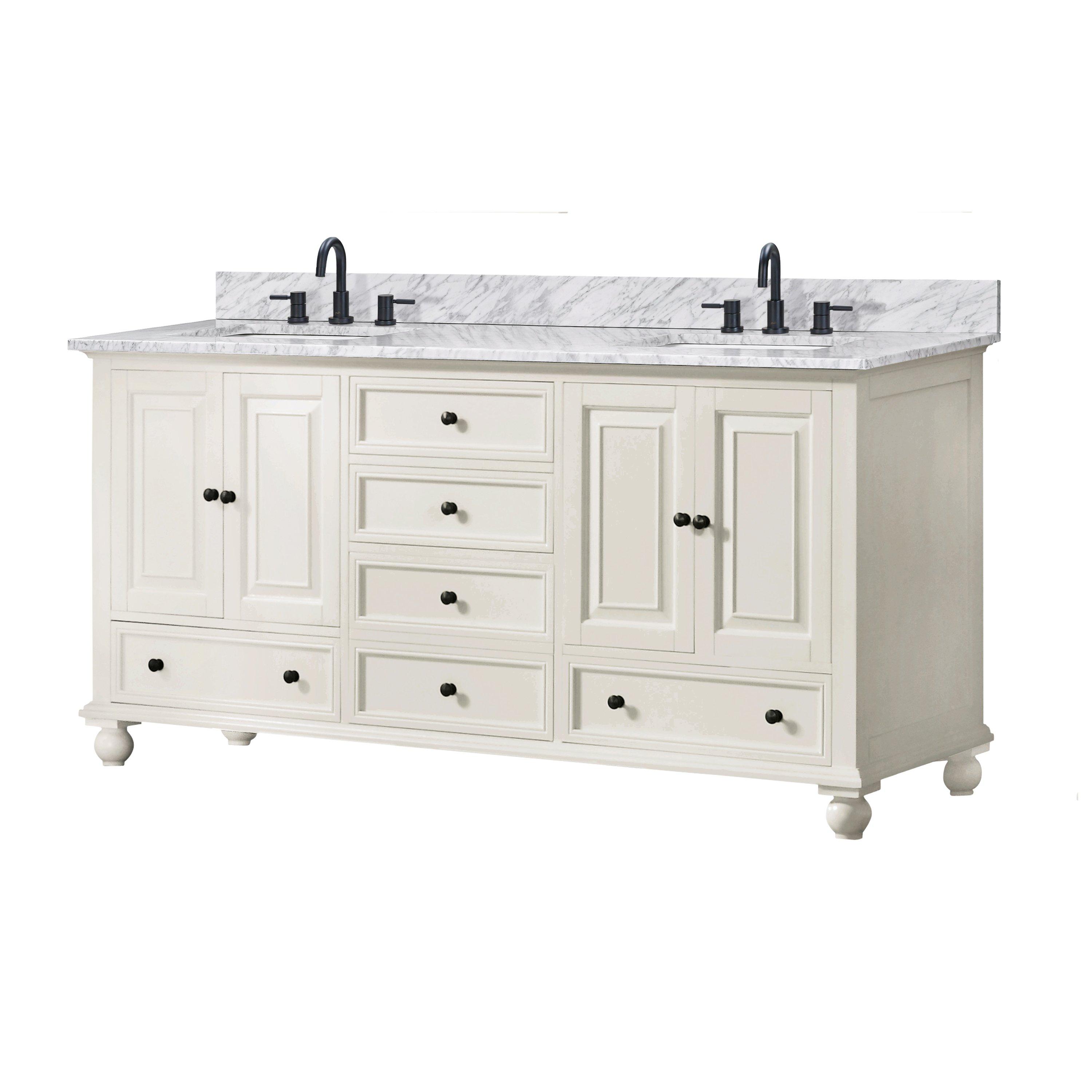 Tompkins French White 72 in. Vanity with Cararra Top