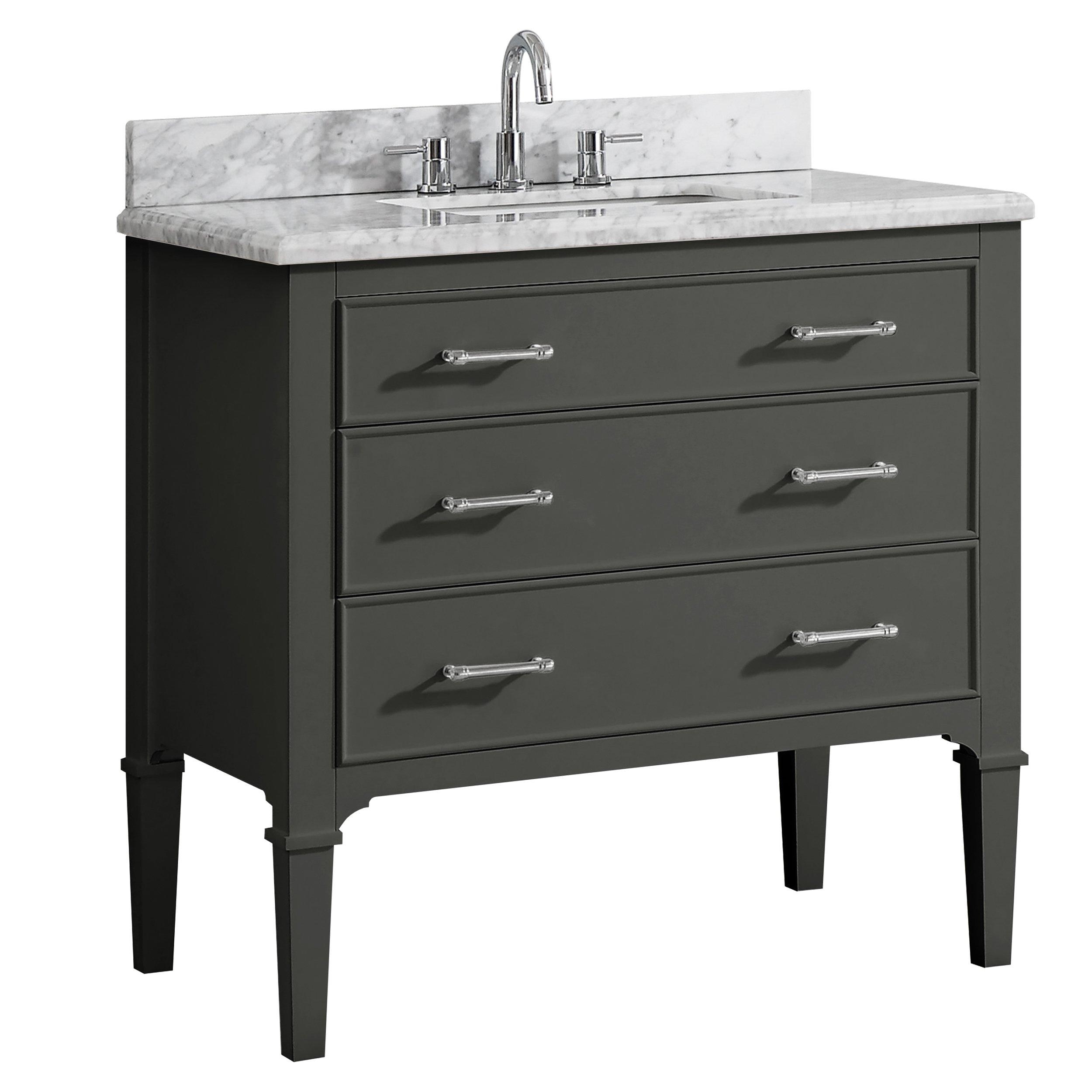 Arlington Dark Gray 37 in. Vanity with Marble Top Floor and Decor