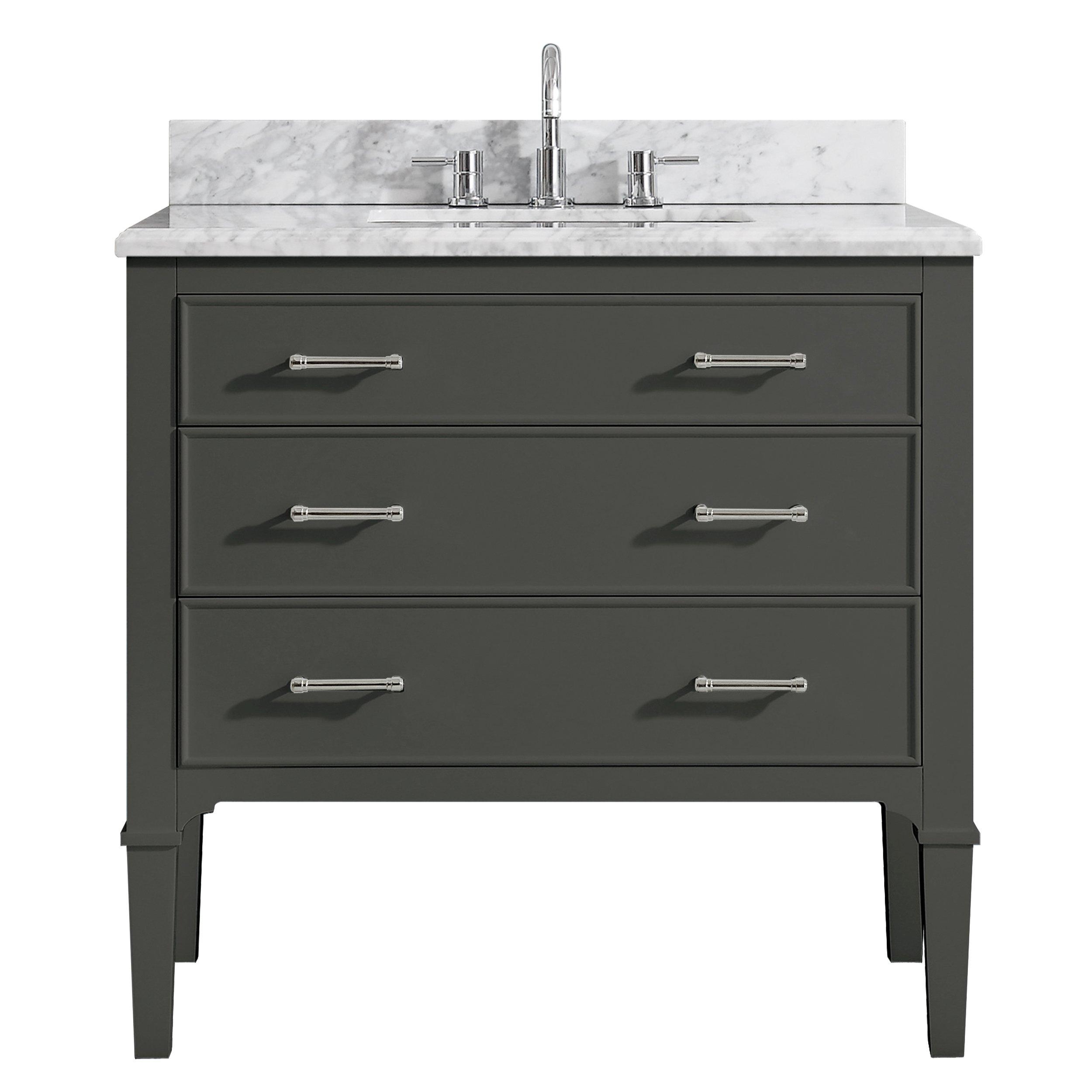 Arlington Dark Gray 37 in. Vanity with Marble Top Floor and Decor