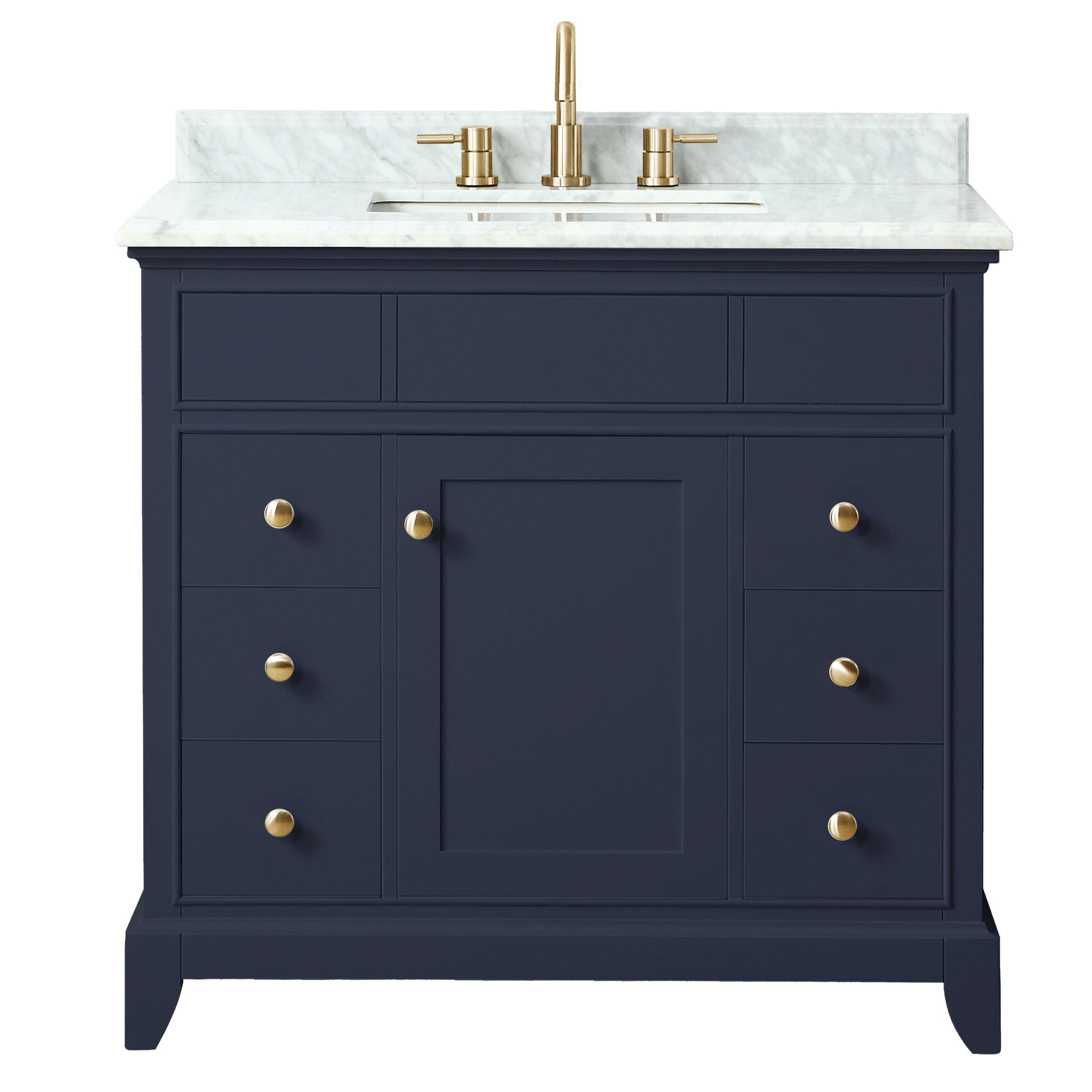 Aurora Blue 37 in. Vanity with Carrara Top | Floor and Decor