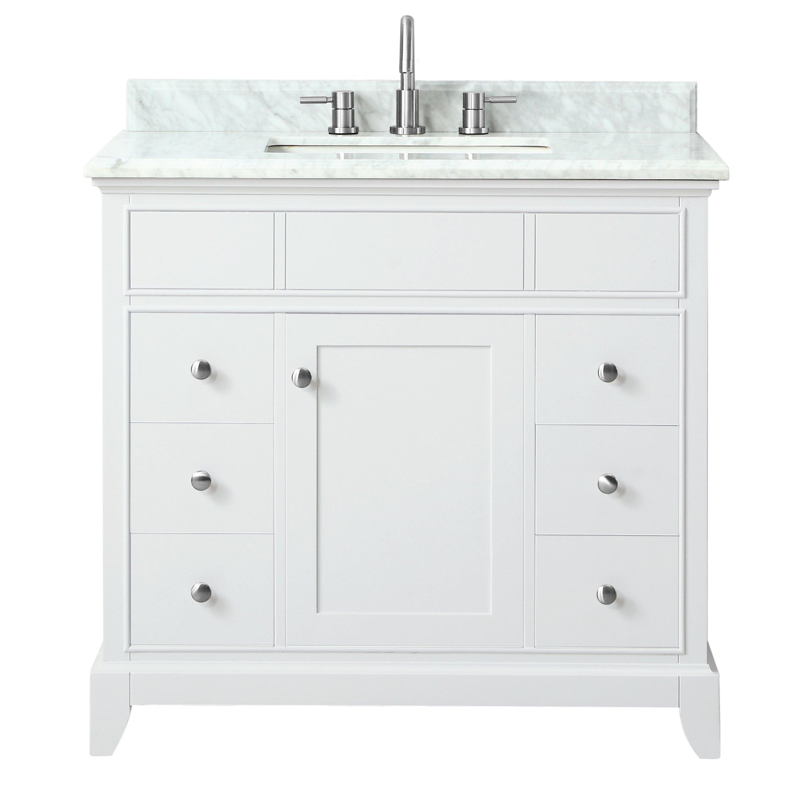 aurora white 37 in. vanity with carrara top | floor and decor
