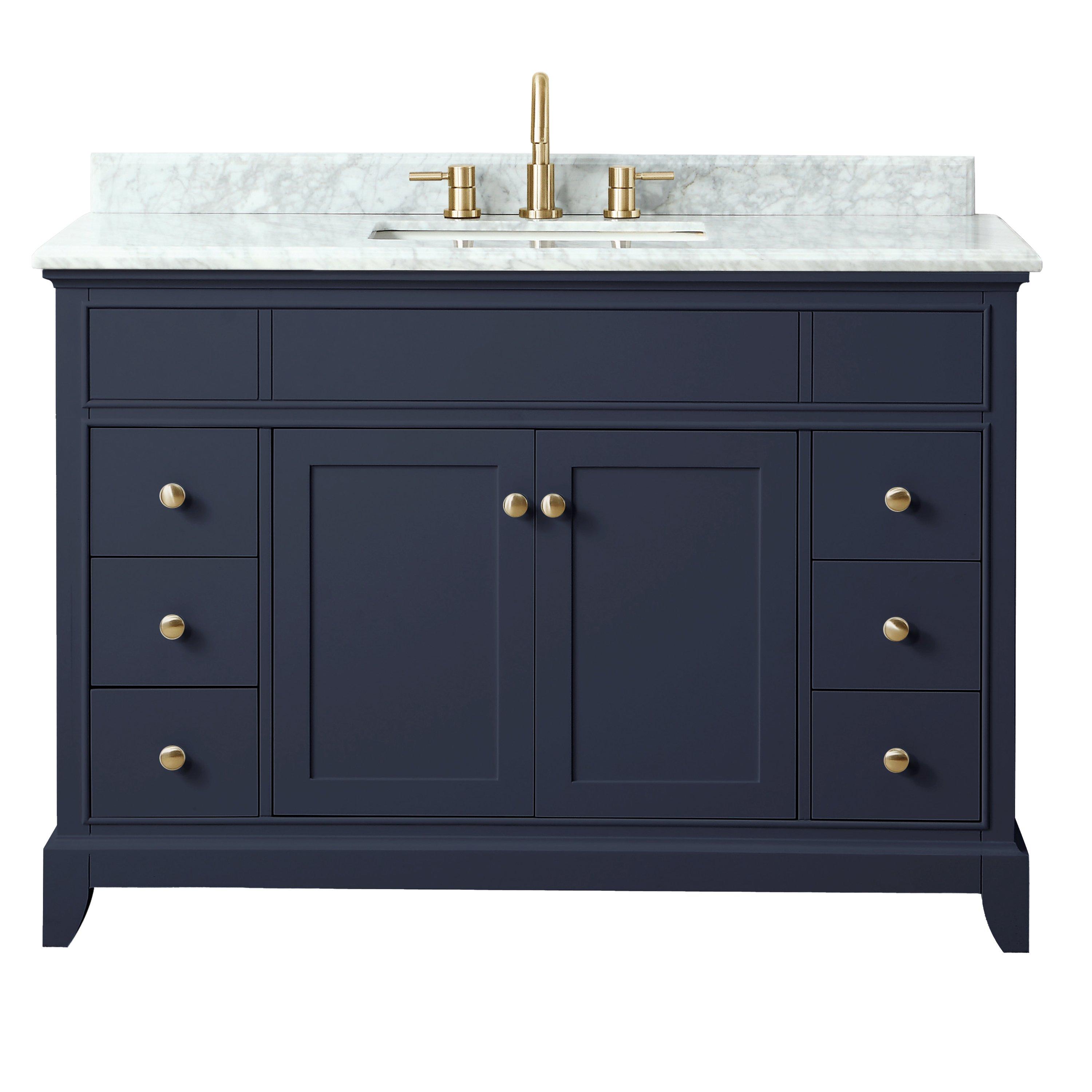 Aurora 49 in. Blue Vanity with Carrara Marble Top