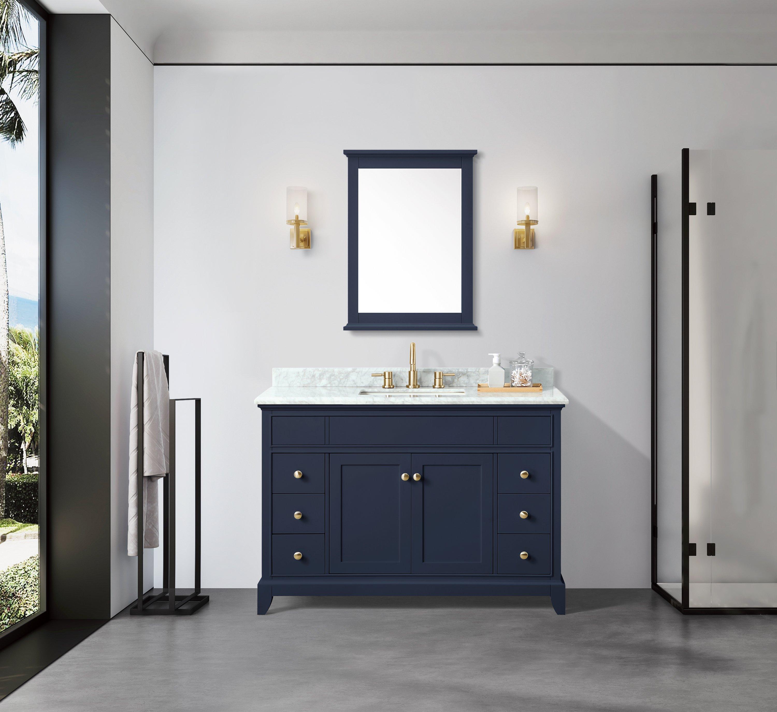 Aurora 49 in. Blue Vanity with Carrara Marble Top