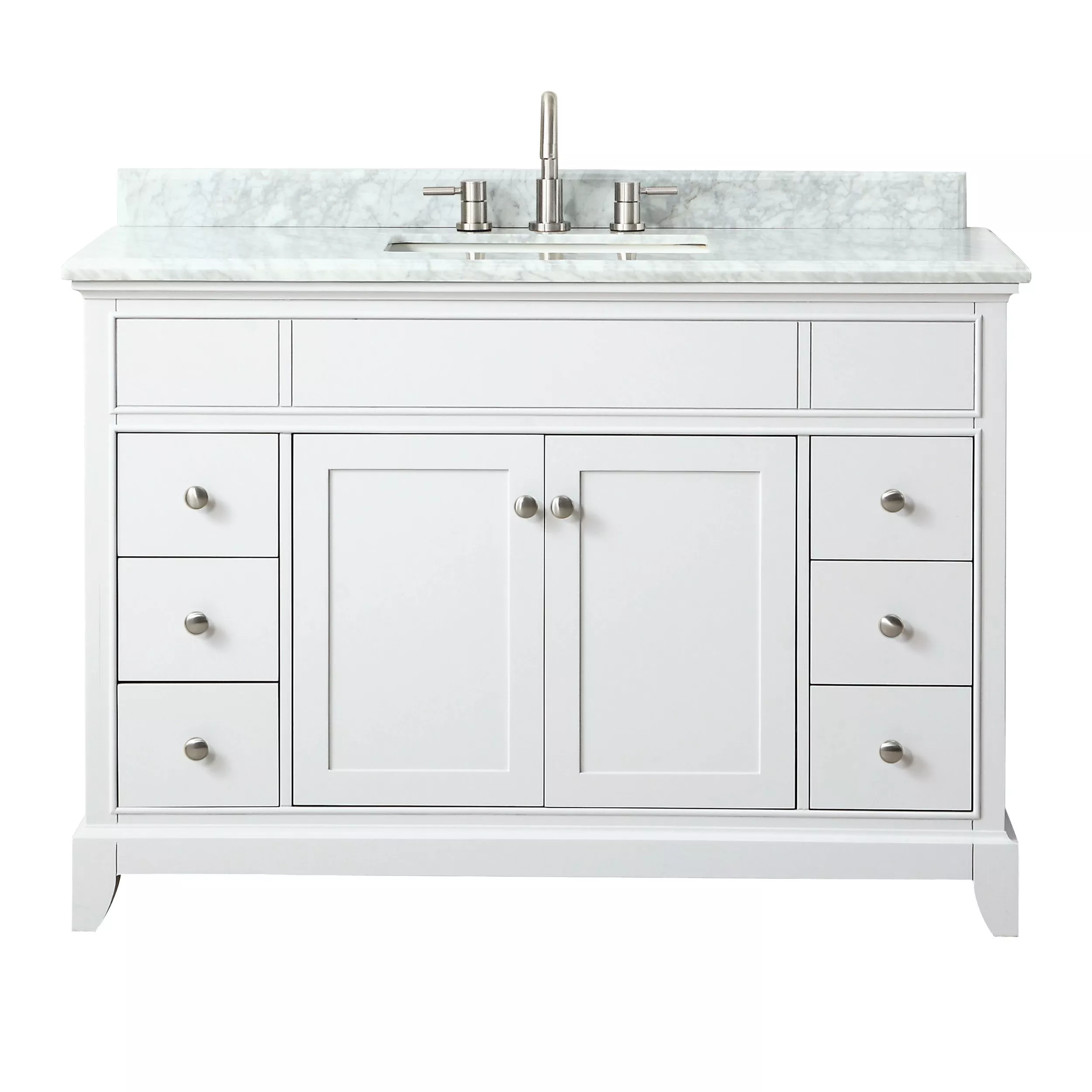 Aurora 49 in. White Vanity with Carrara Top | Floor and Decor