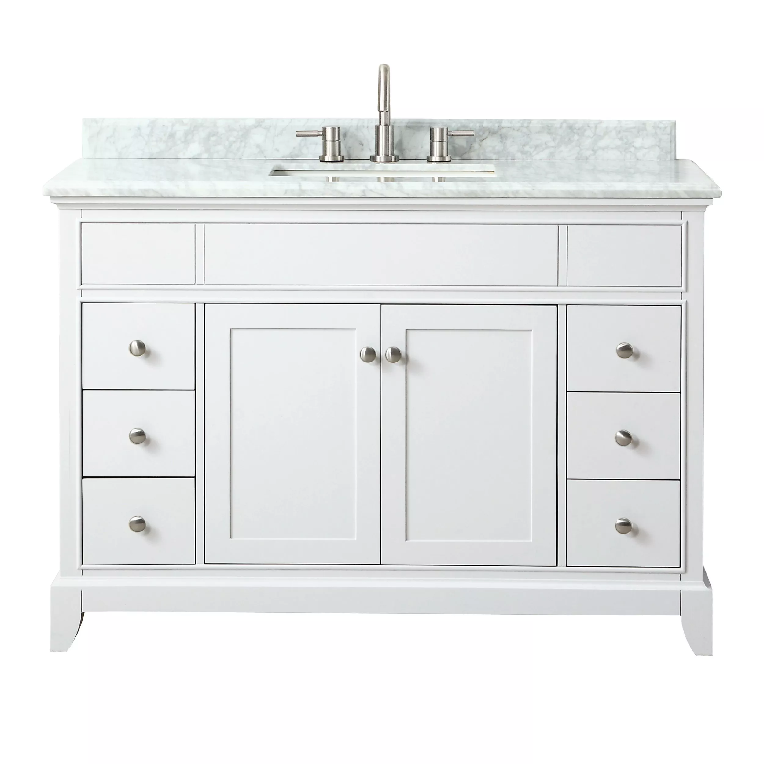 Aurora 49 in. White Vanity with Carrara Top Floor and Decor
