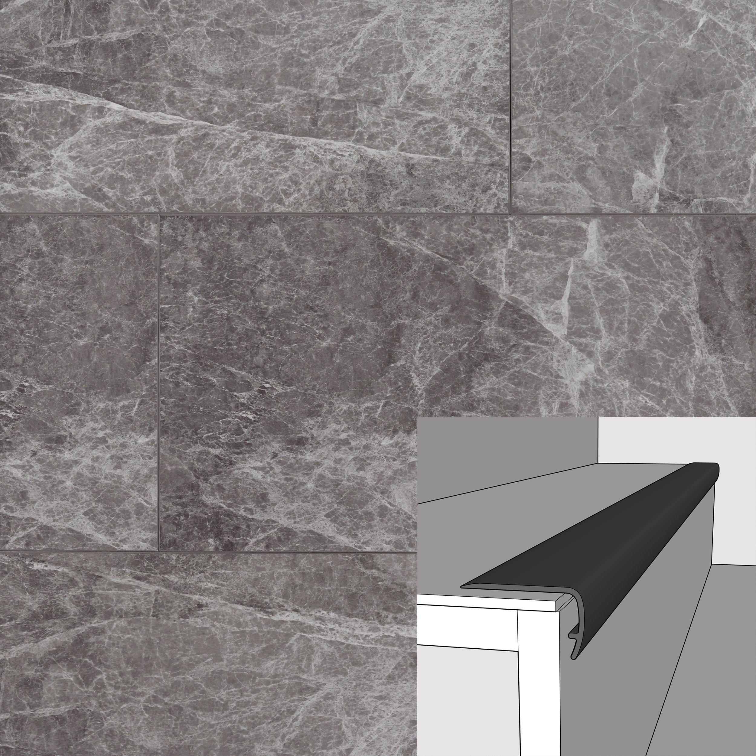 Stone Gray Marble 94in. Vinyl Overlapping Stair Nose