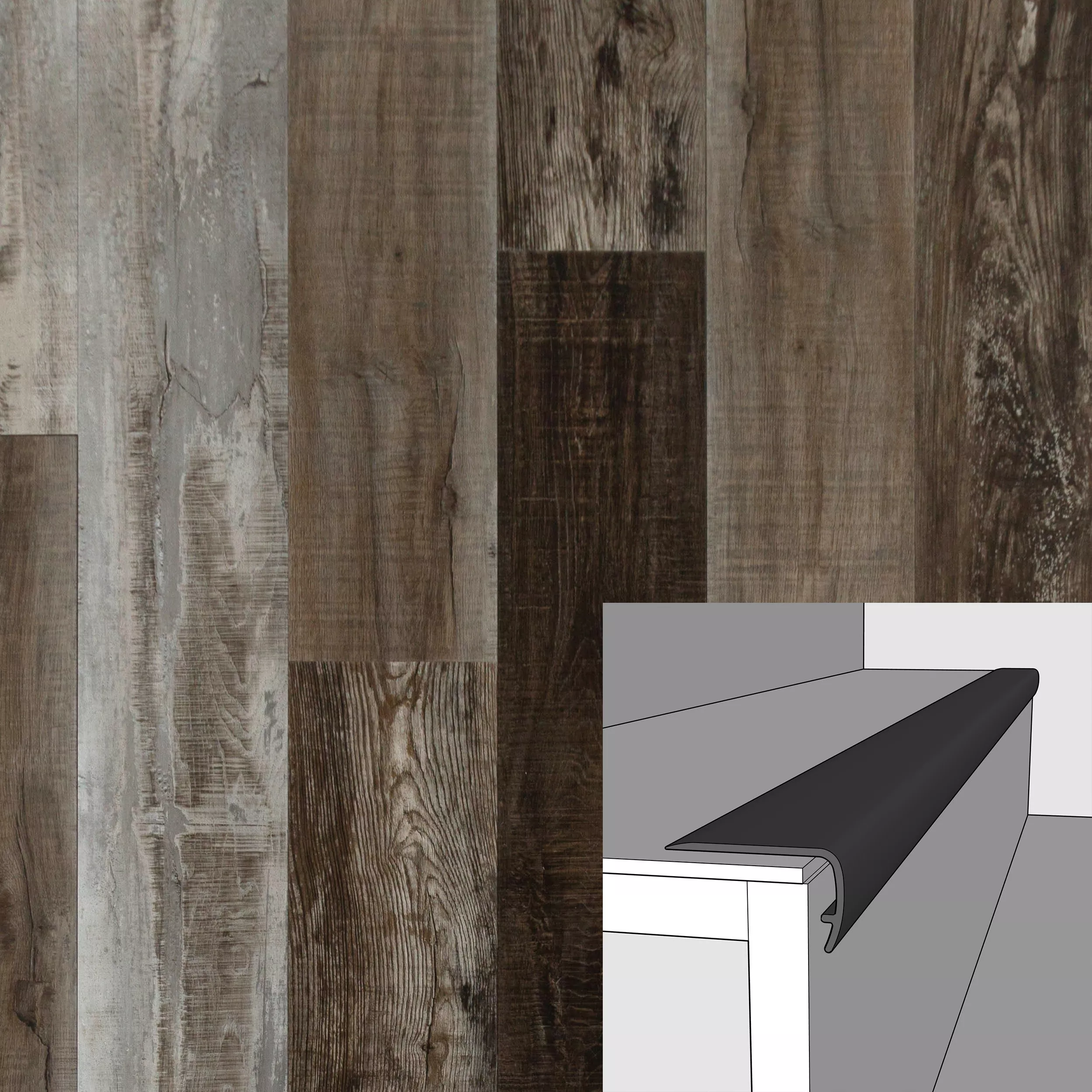 Ombre Taupe 94in. Vinyl Overlapping Stair Nose