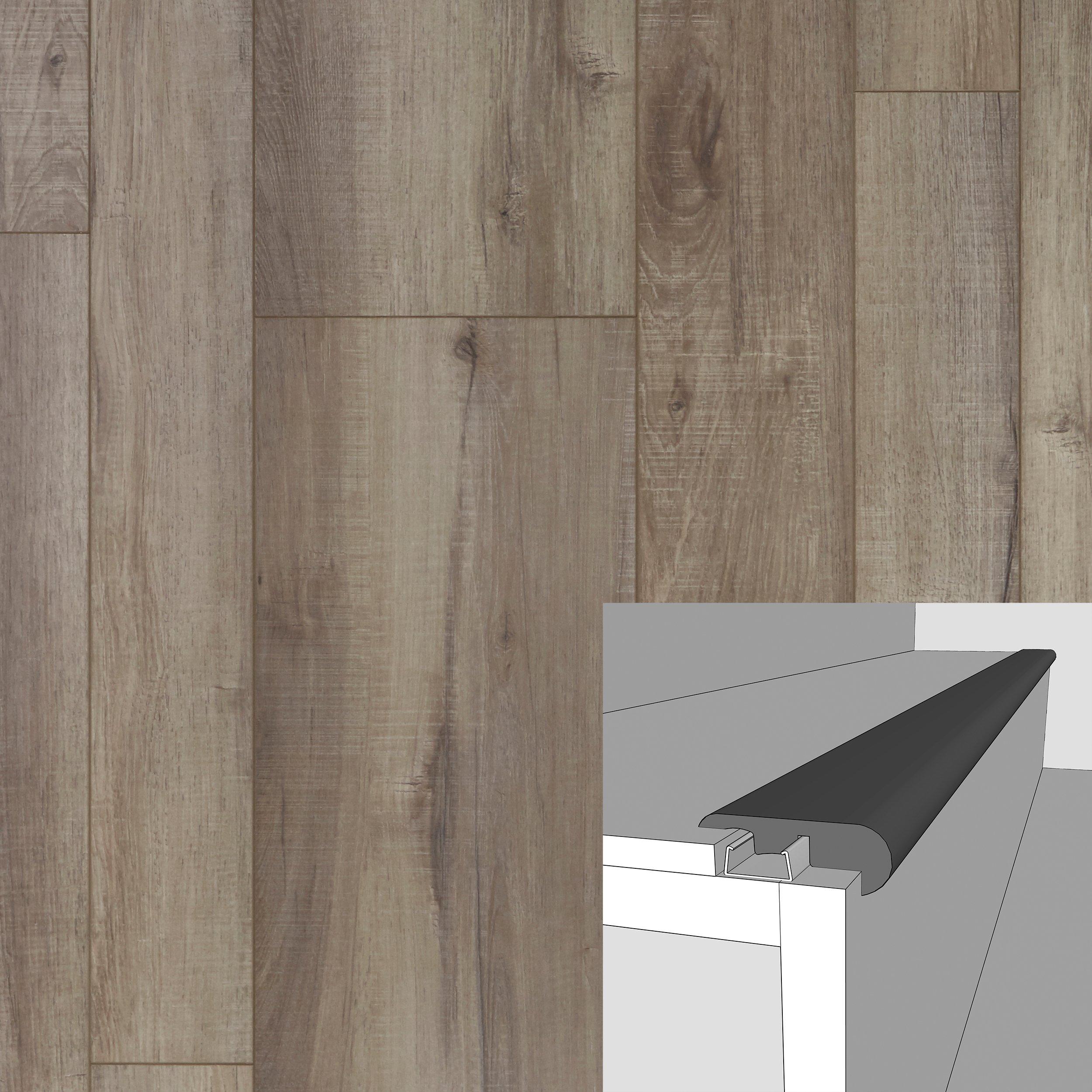 Estate Oak Greige 94in. Laminate Overlapping Stairnose