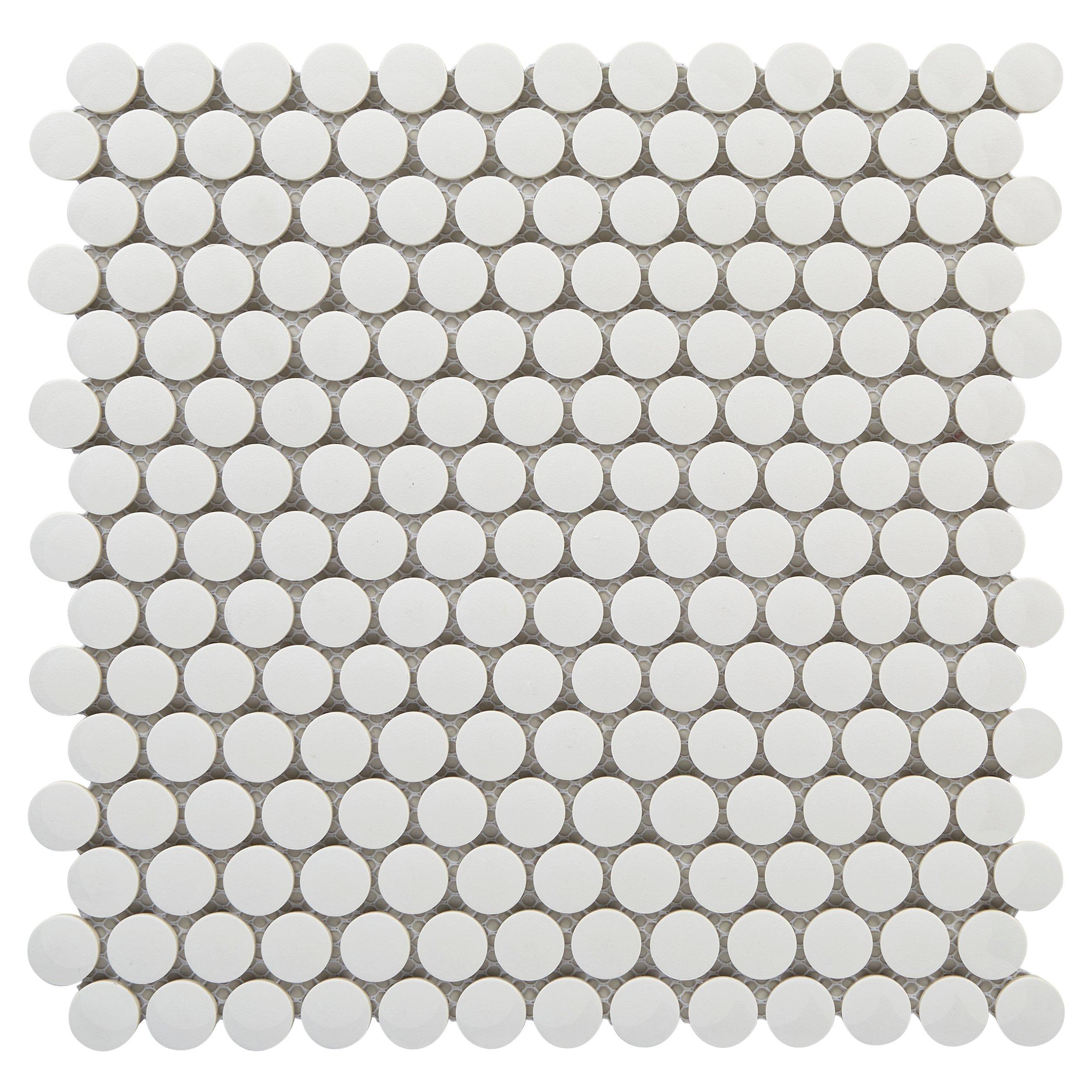 Unglazed White Penny Porcelain Mosaic Tile | Floor and Decor