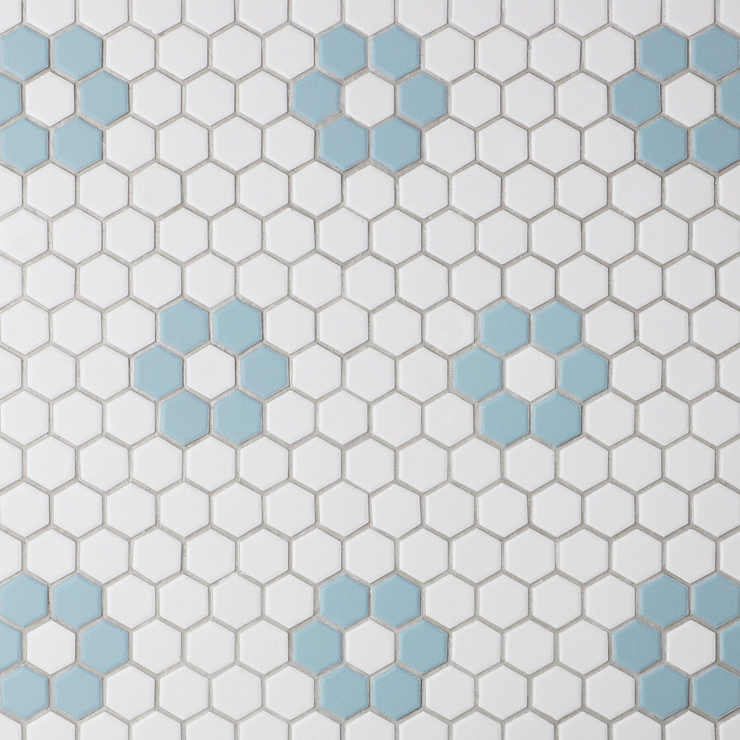 Unlgazed Blue Flower Porcelain Hexagon Mosaic