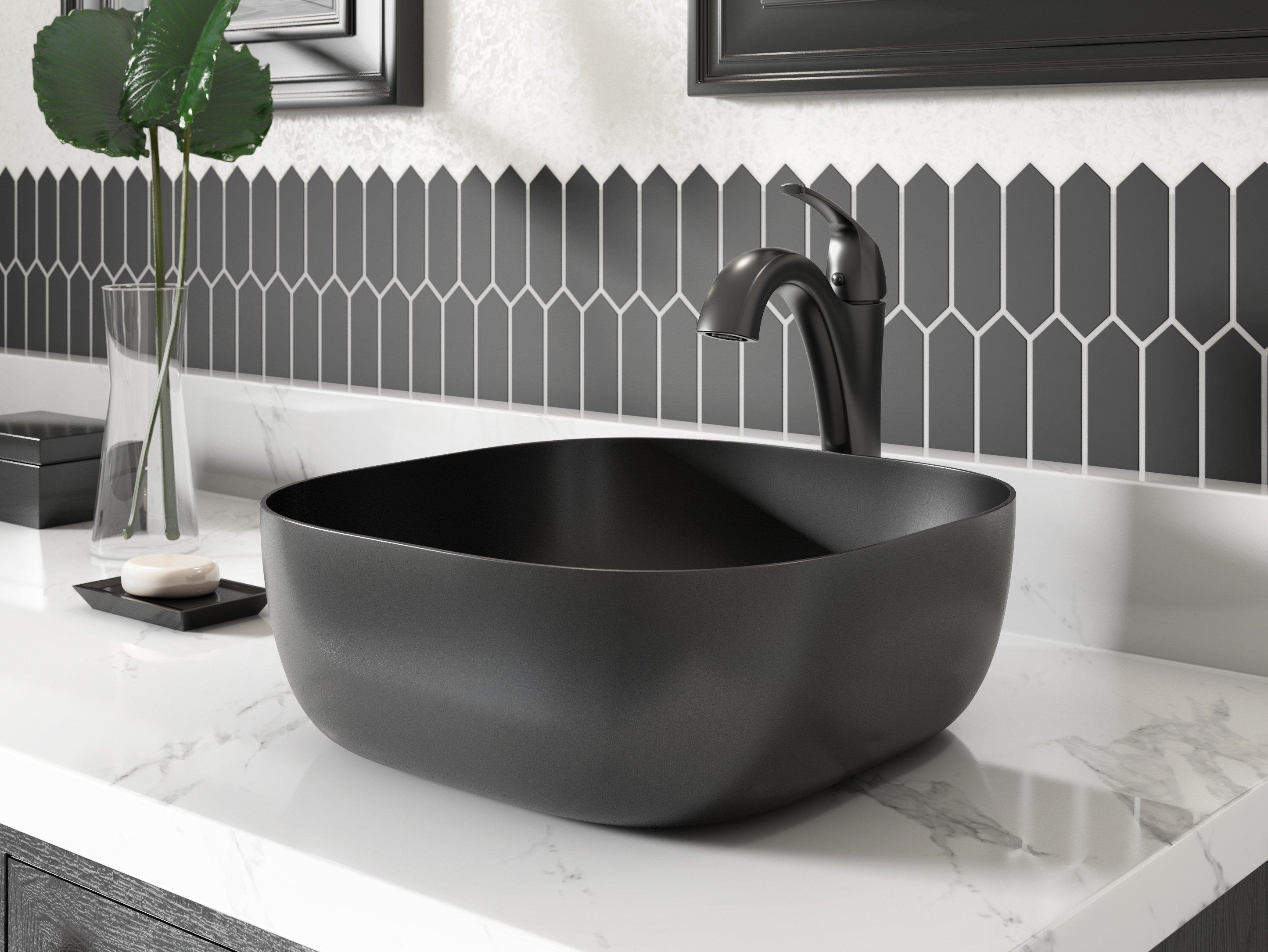 Square Wall Mounted Ceramic Sink With Matte Black Towel Bar