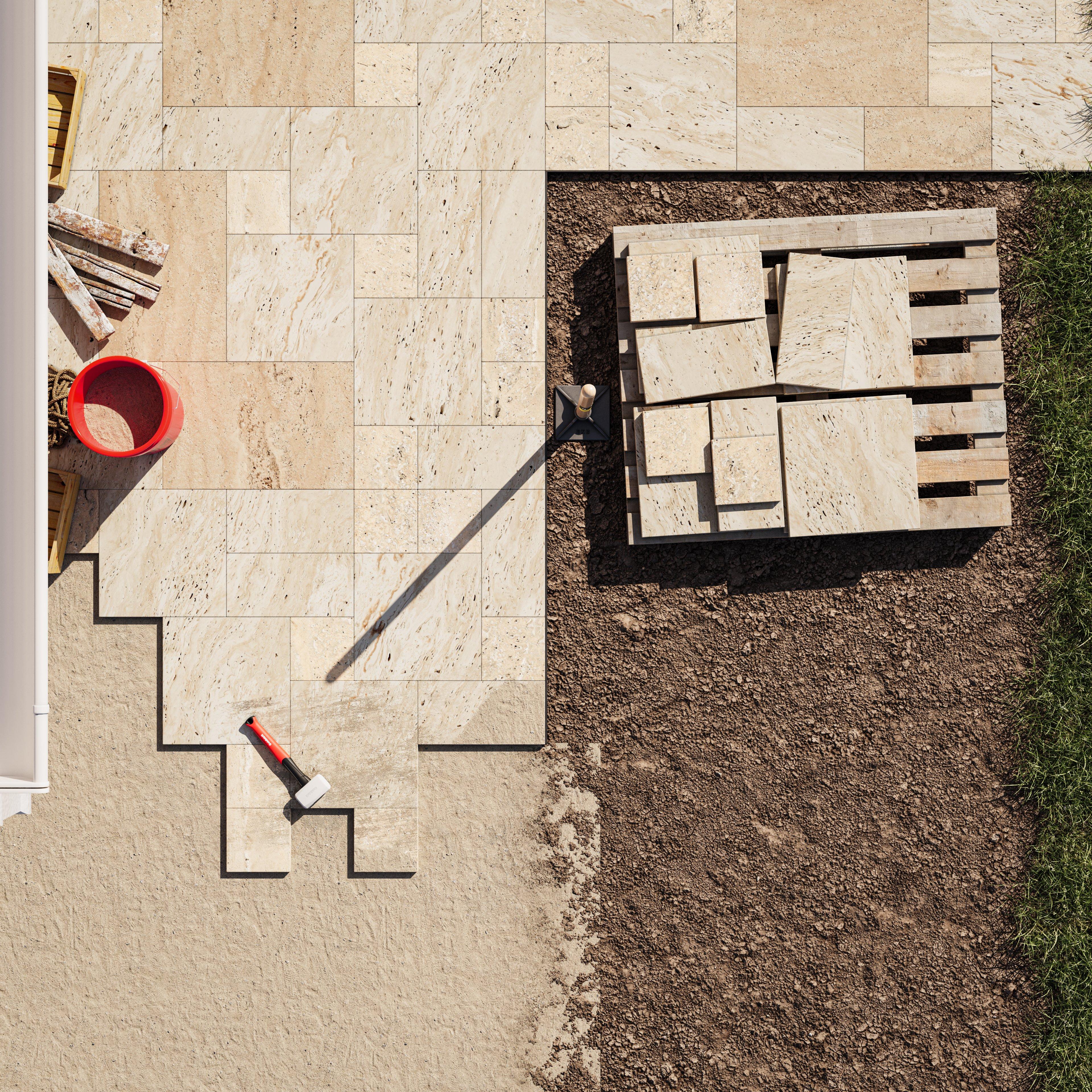 Ivory Tumbled Travertine 3cm. Paver