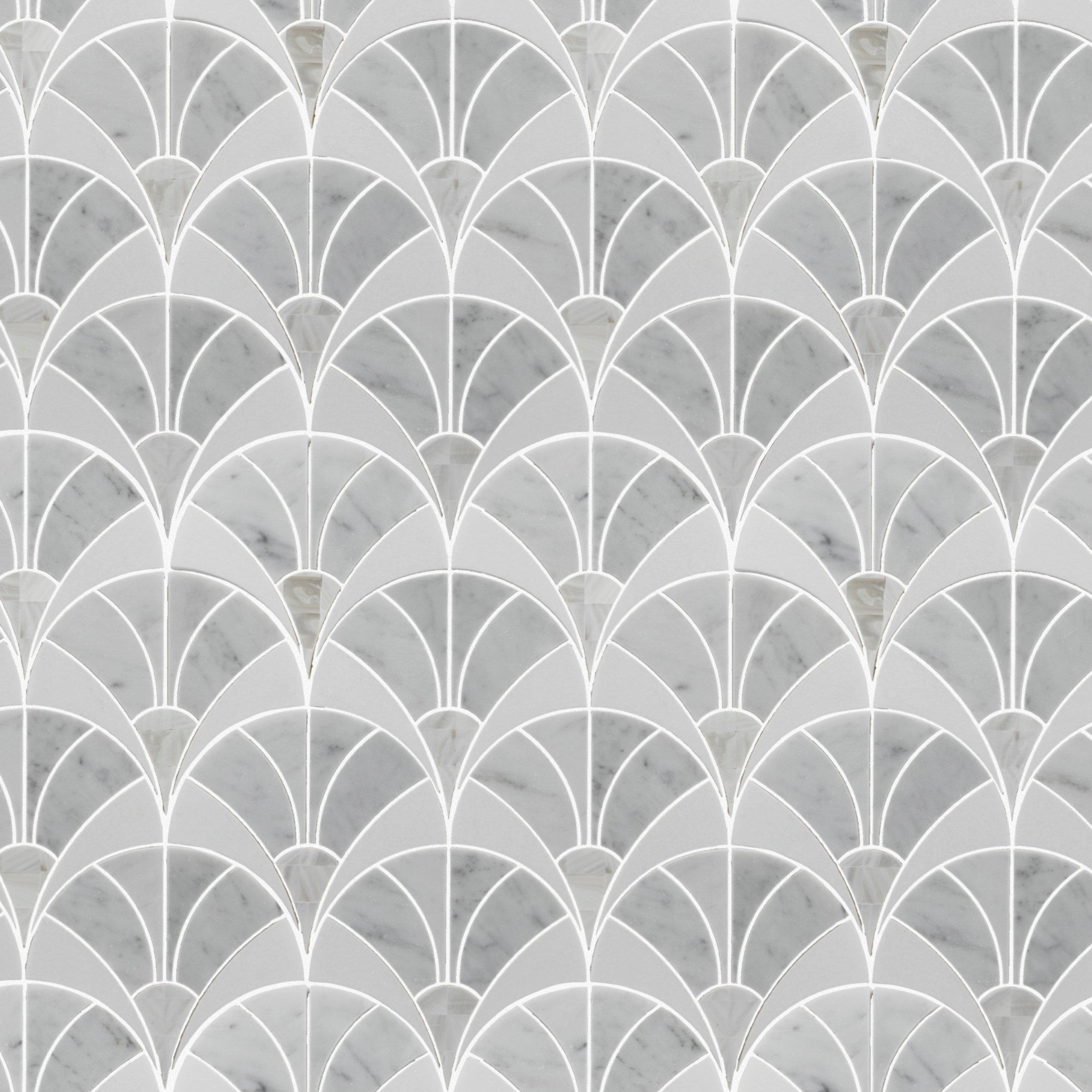 Trevi Thassos Mother of Pearl Bianco Carrara Waterjet Polished Marble Mosaic