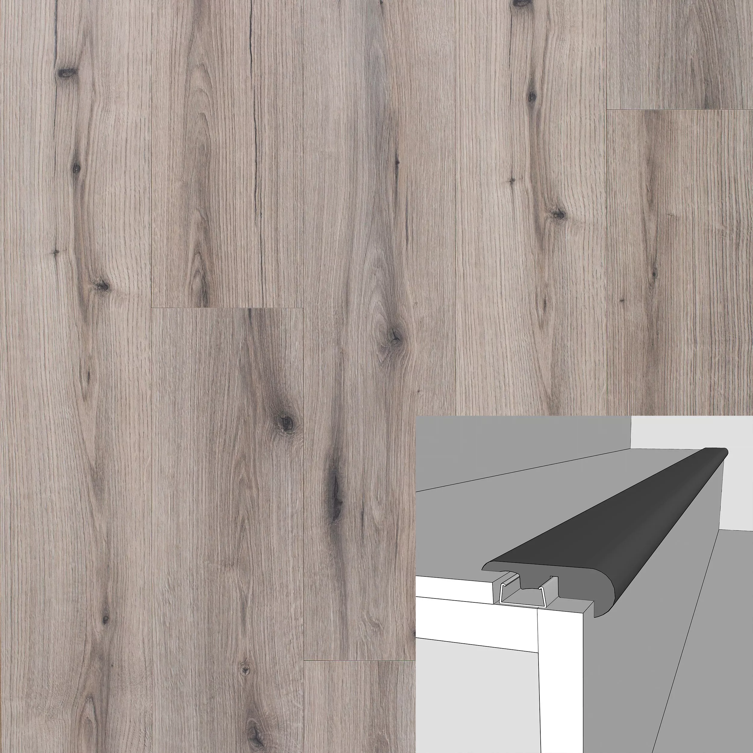 Jackson Greige Oak 94in. Laminate Overlapping Stair Nose