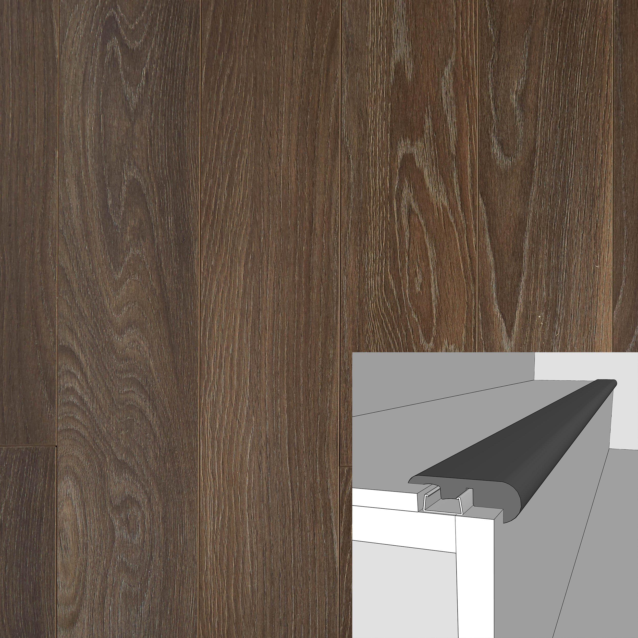 Shaded Dark Grey Oak  94in. Laminate Overlapping Stair Nose
