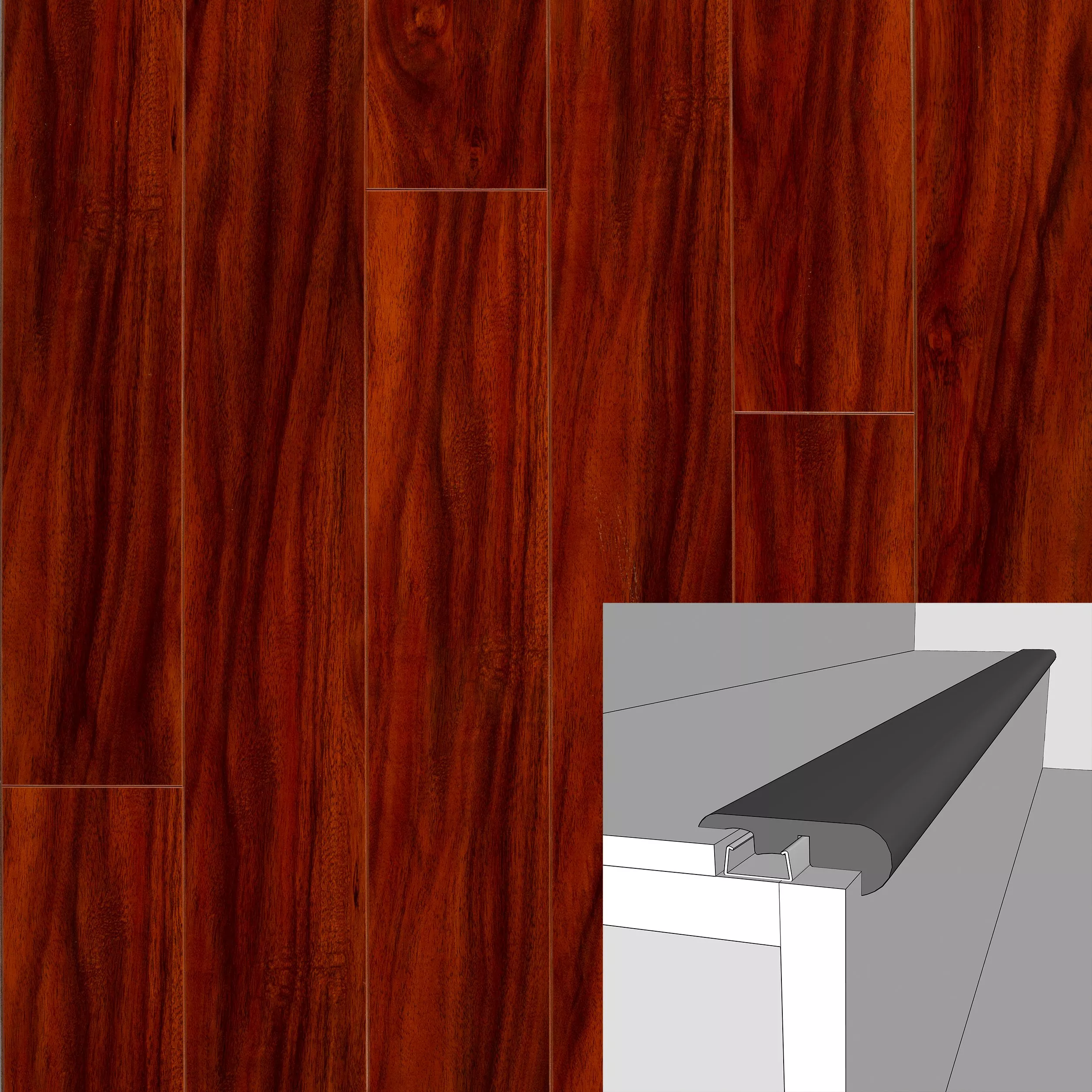 Brazilian Cherry High Gloss 94in. Laminate Overlapping Stair Nose