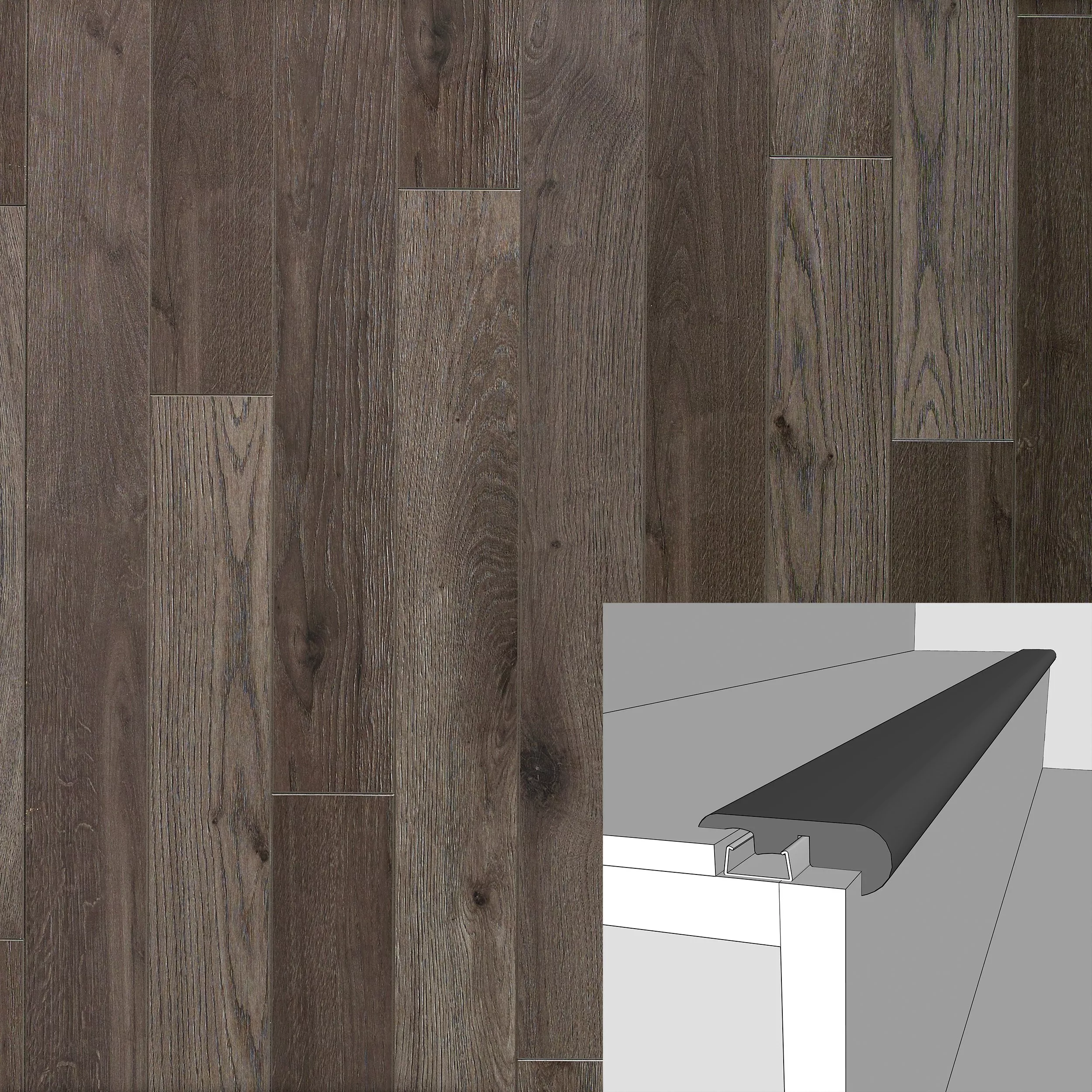 Brookview Grey 94in. Laminate Overlapping Stair Nose