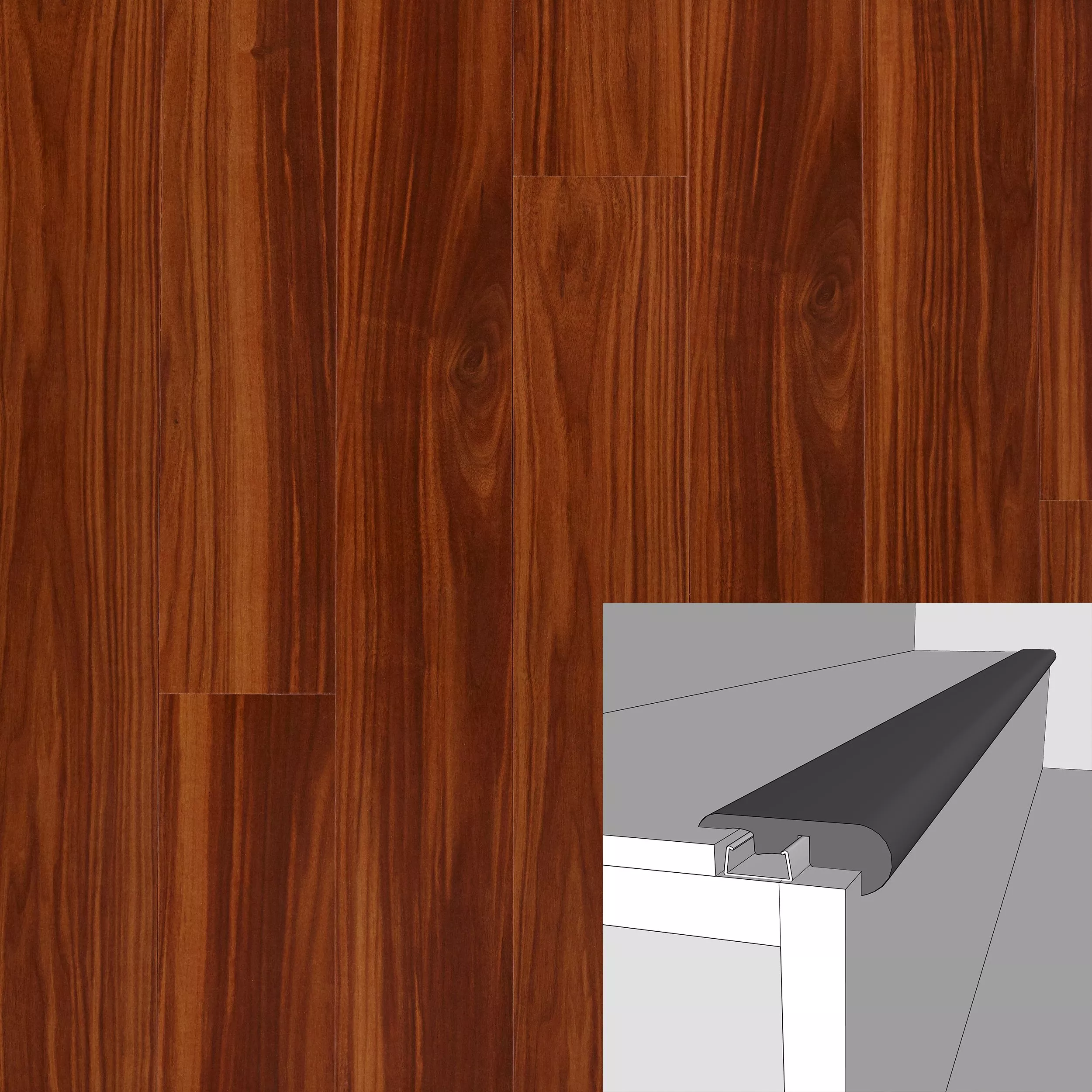 Exotic Cherry High Gloss 94in. Laminate Overlapping Stair Nose
