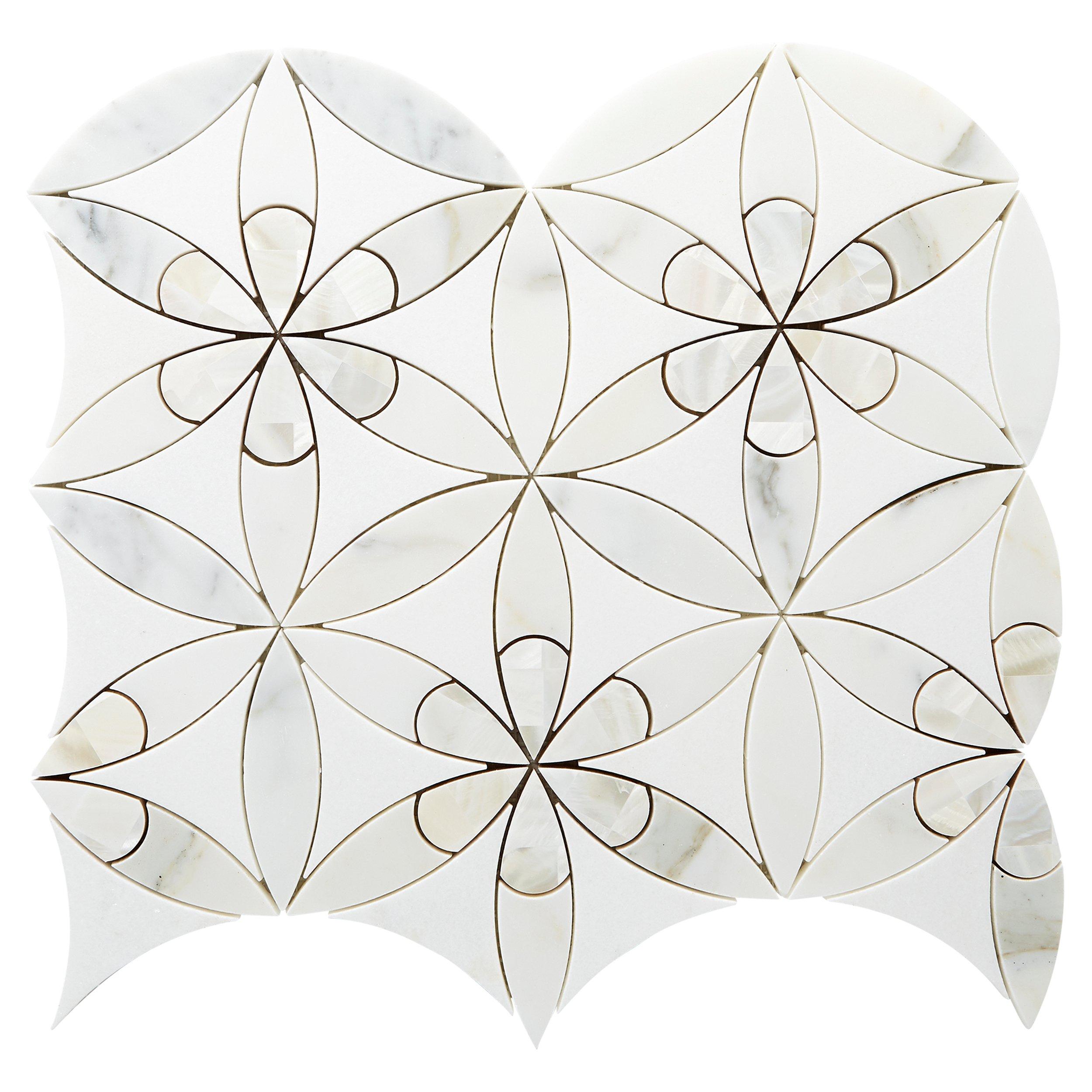 Marielle Thassos Mother of Pearl Waterjet Marble Mosaic