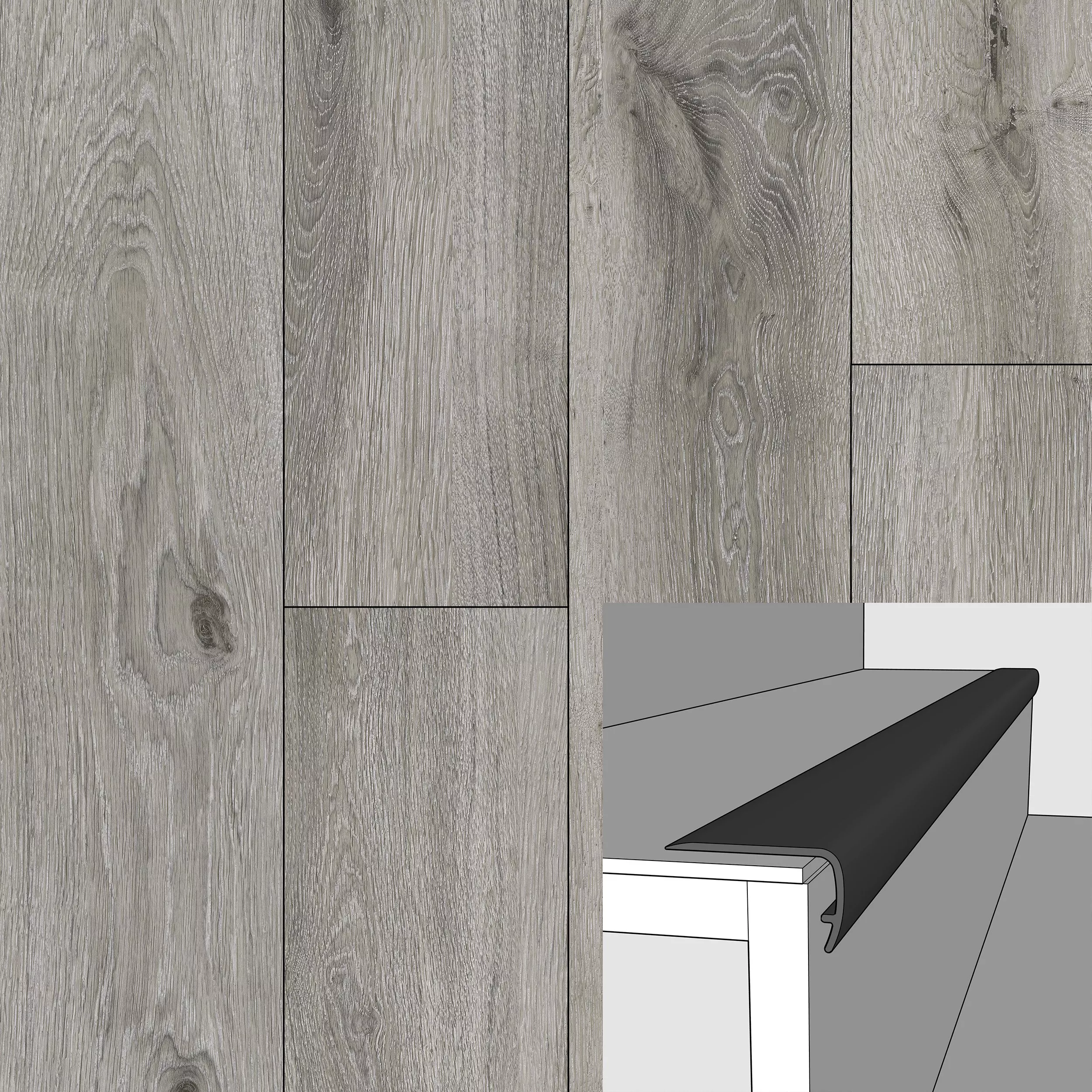 Silver Grey 94in. Vinyl Overlapping Stair Nose