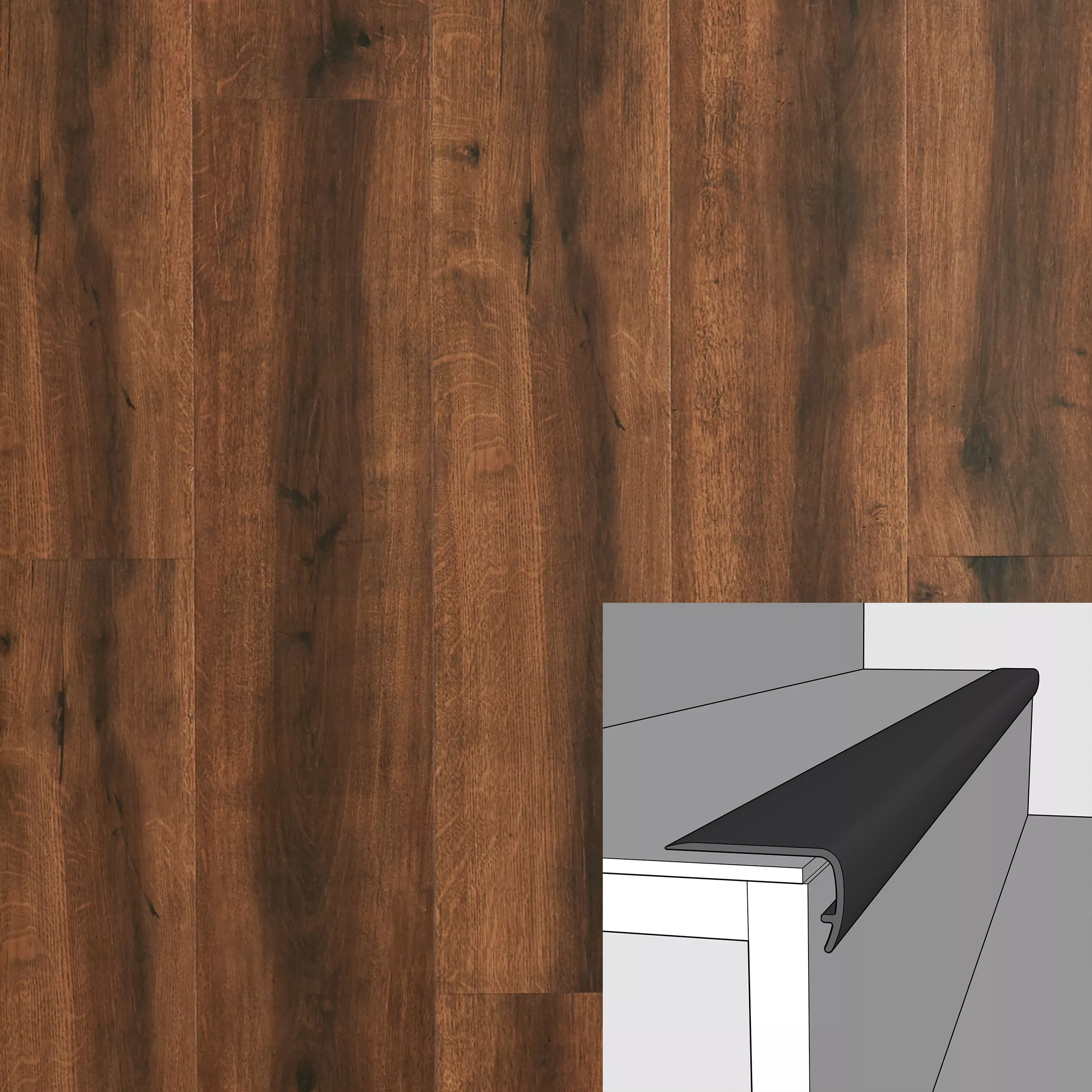 Chestnut 94in. Vinyl Overlapping Stair Nose