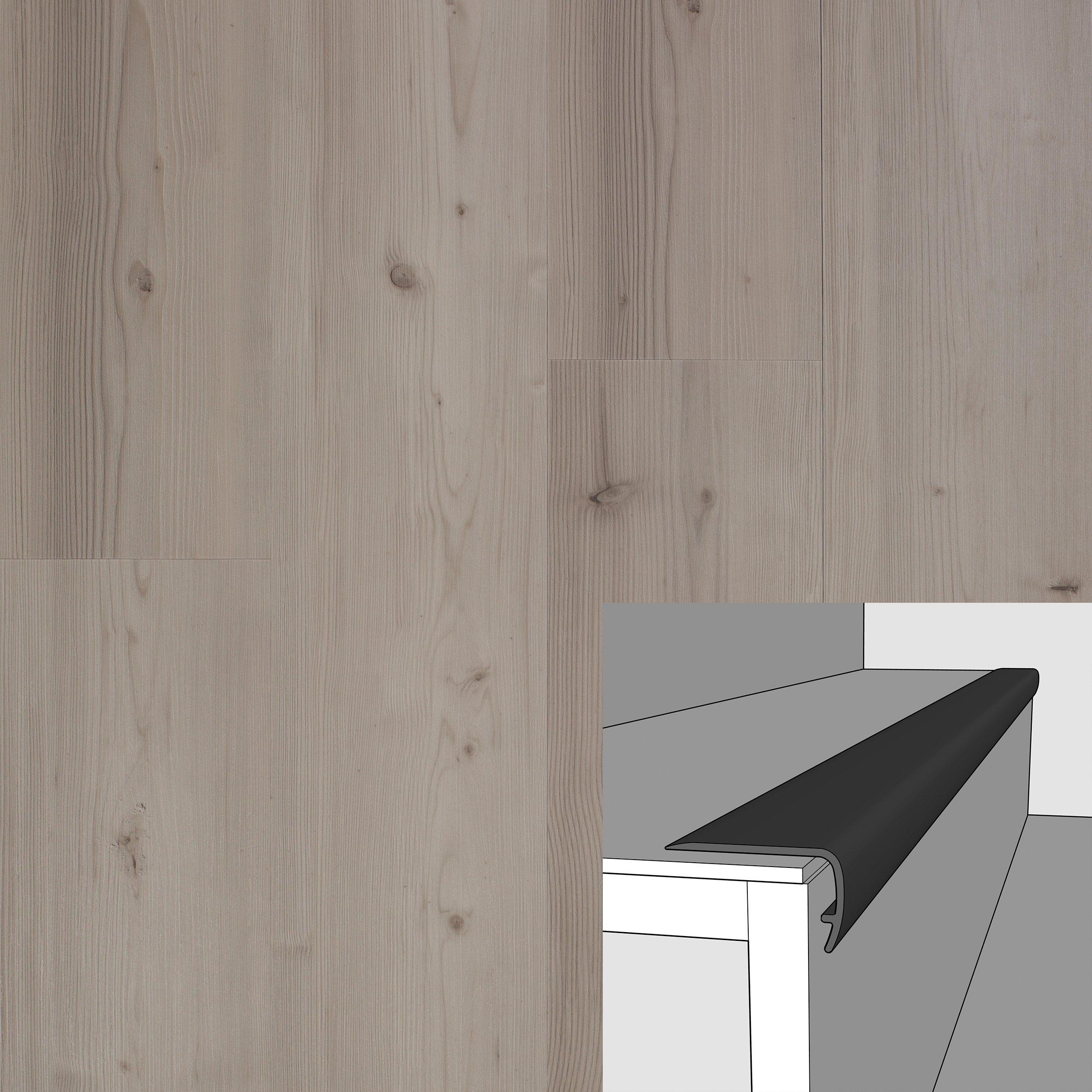 Trailside Gray Pine 94in. Vinyl Overlapping Stair Nose