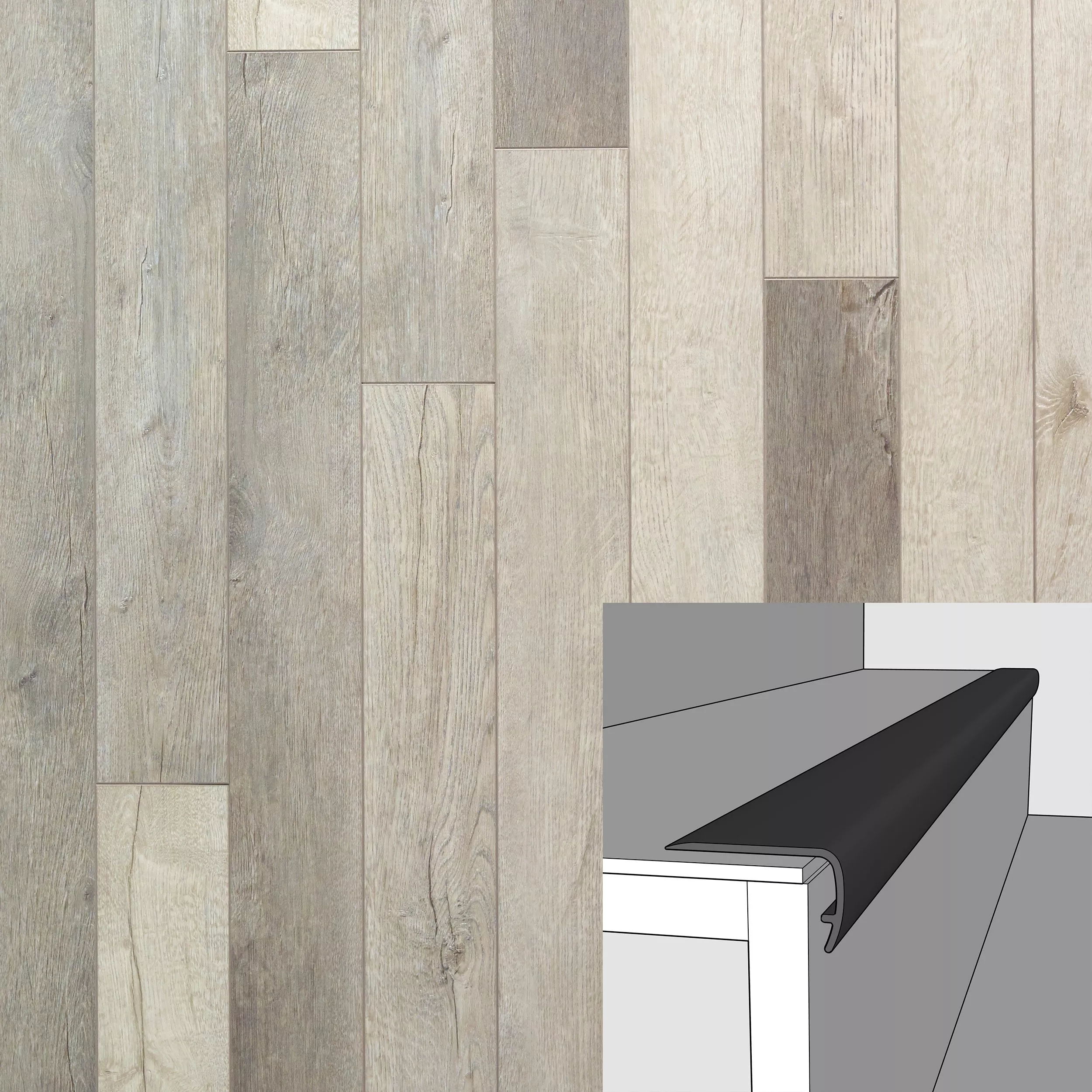 Maplewood Grey 94in. Vinyl Overlapping Stair Nose