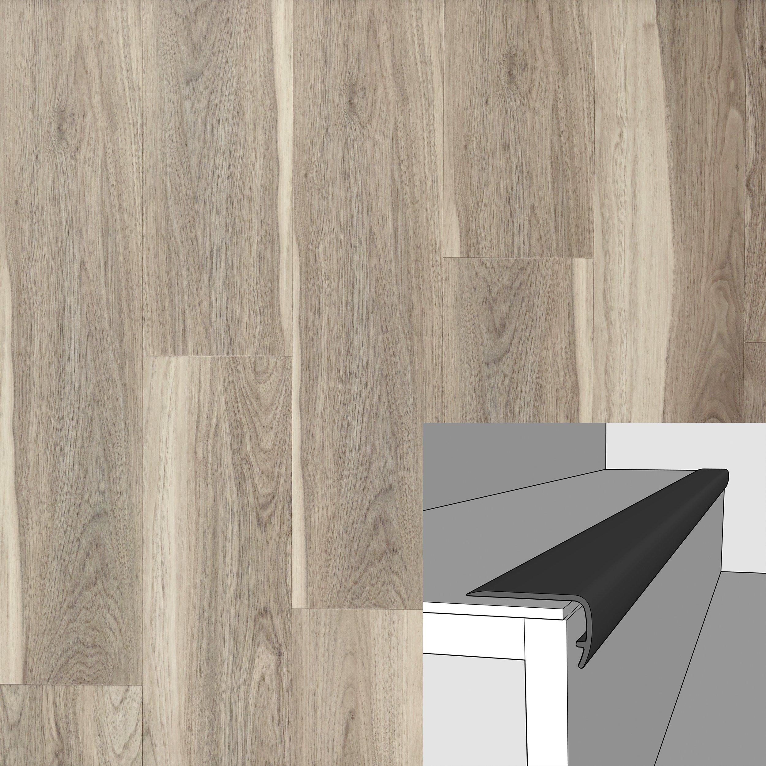 Walnut Greige Sapwood 94in. Vinyl Overlapping Stair Nose