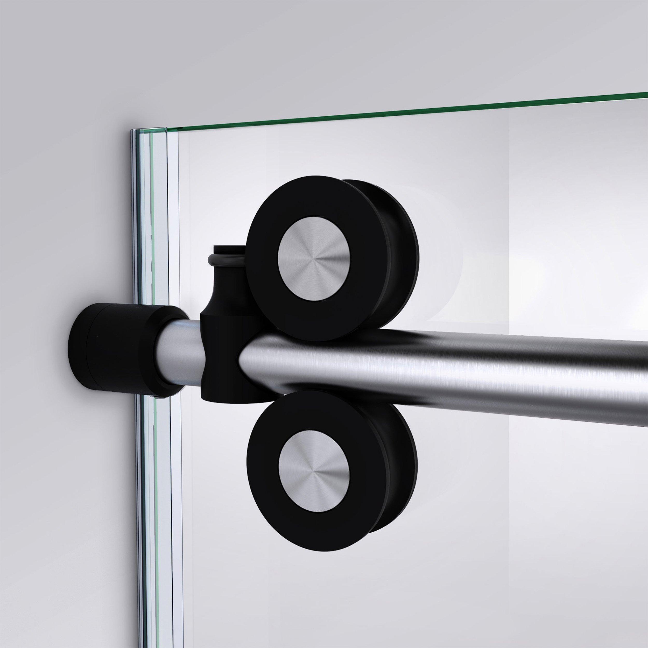 Enigma-XO Brushed Tuxedo Frameless Sliding Glass Shower Door