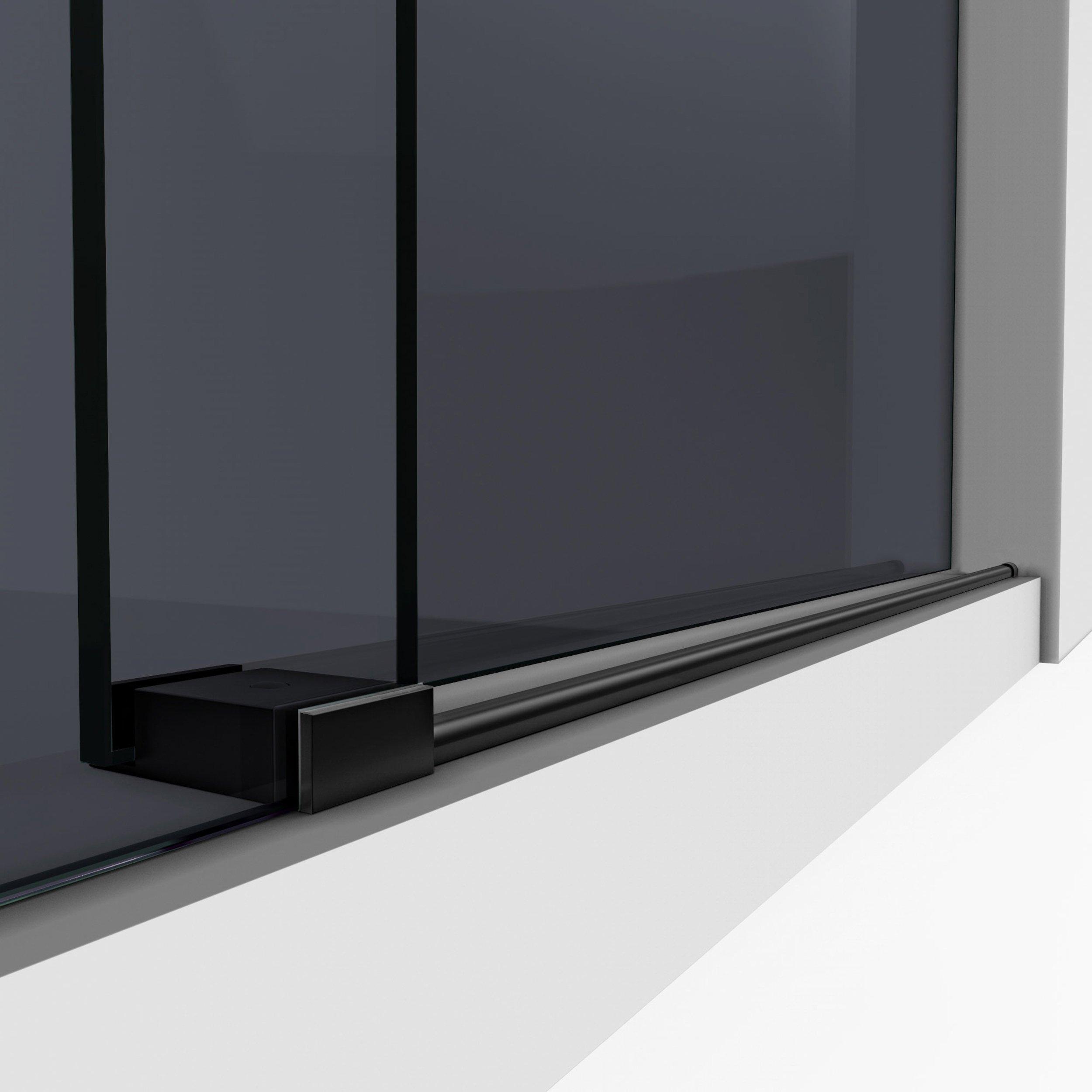 EnigmaXO Satin Black Sliding Glass Shower Door/Smoke Grey Glass