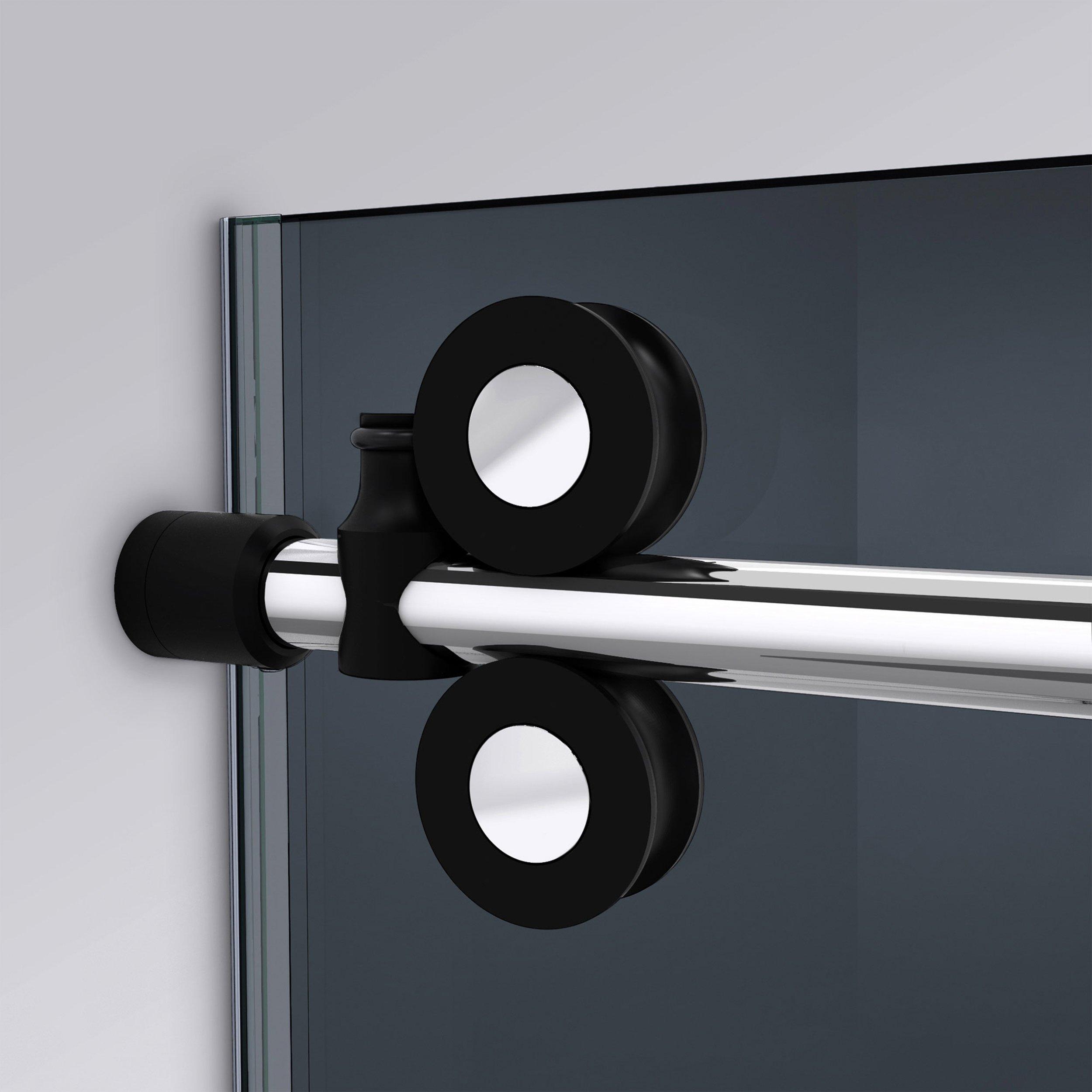 Enigma-XO Polished Tuxedo Frameless Sliding Glass Shower Door/Smoke Grey Glass