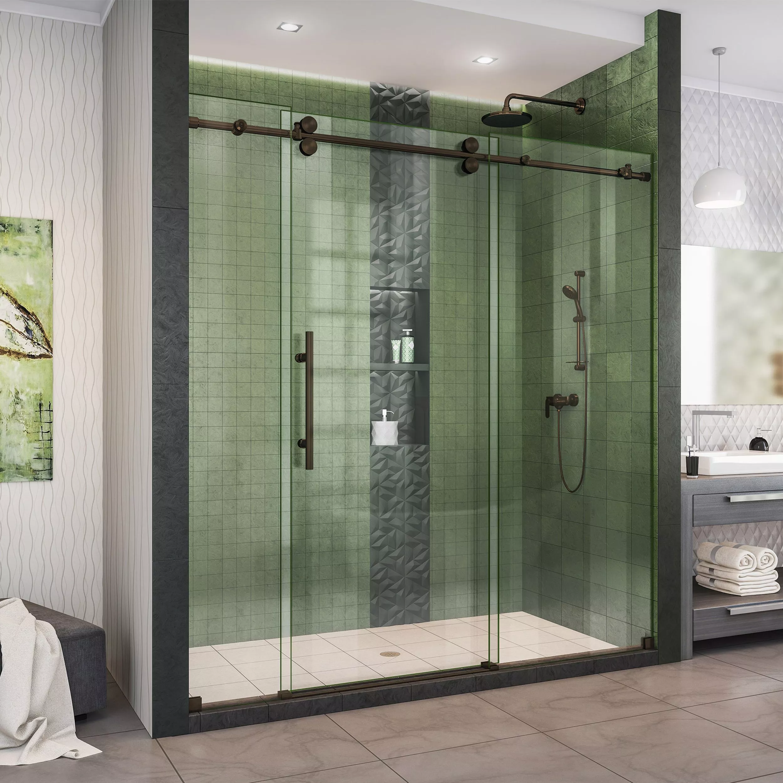 Enigma-XO Oil Rubbed Bronze Frameless Sliding Glass Shower Door