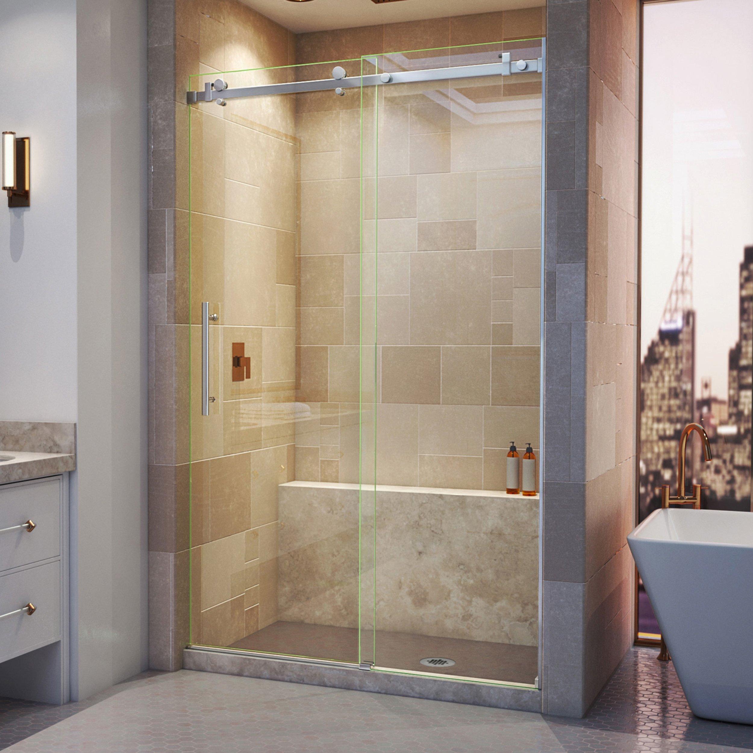 Enigma Air Brushed Stainless Steel Frameless Sliding Shower Door