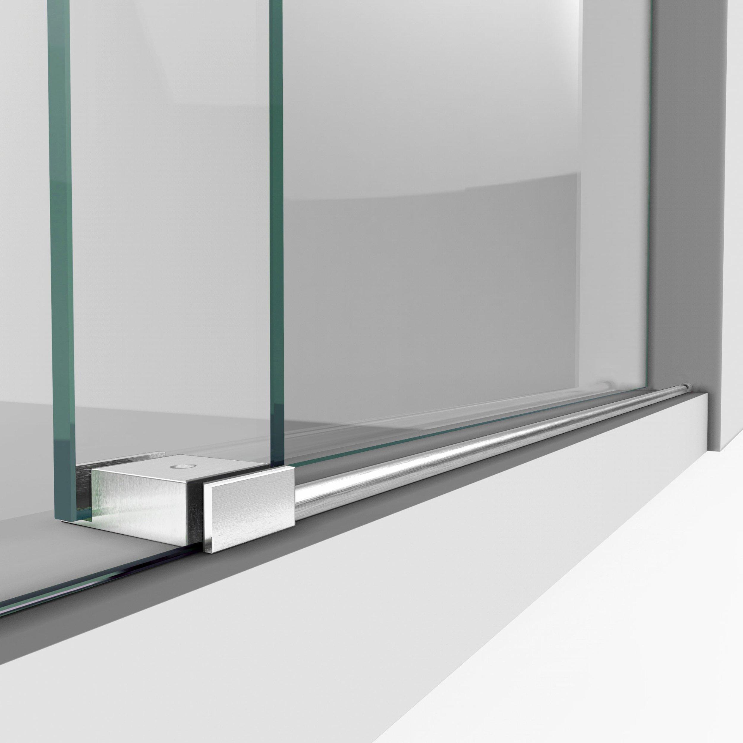 Enigma-XO Brushed Stainless Steel Frameless Clear Glass Sliding Shower Door