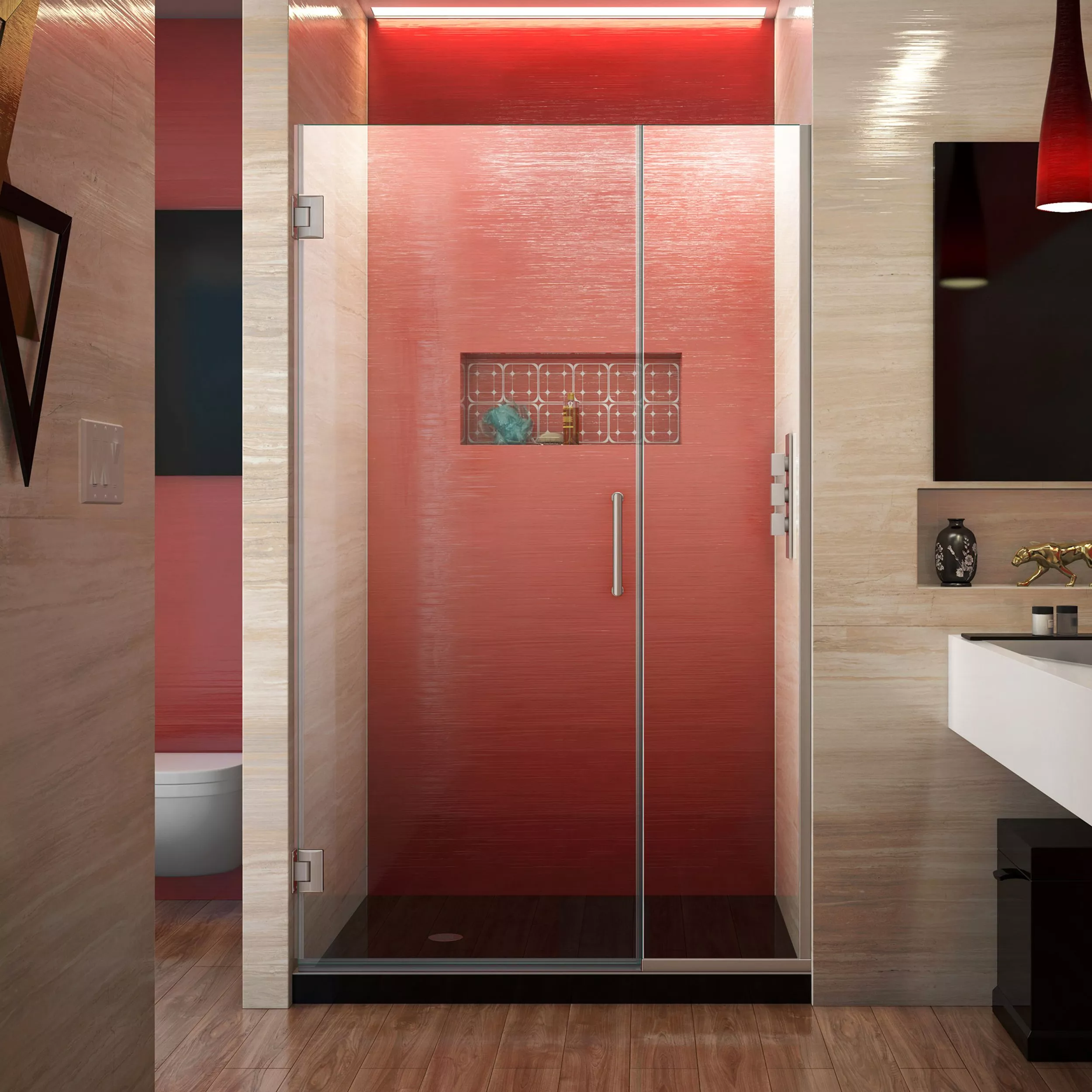 Unidoor Plus Brushed Nickel Frameless Hinged Shower Door