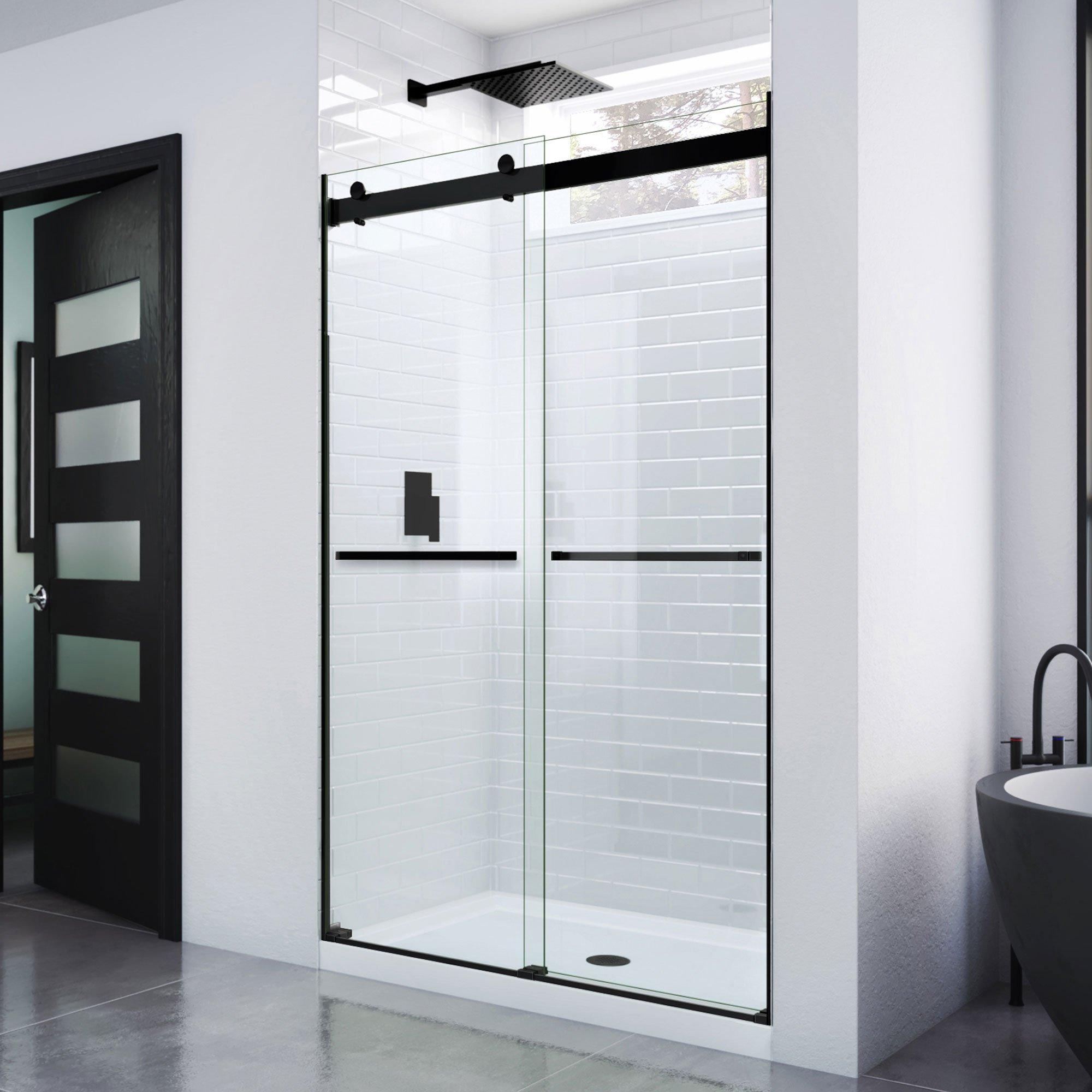 Essence Satin Black Bypass Sliding Shower Door | Floor and Decor