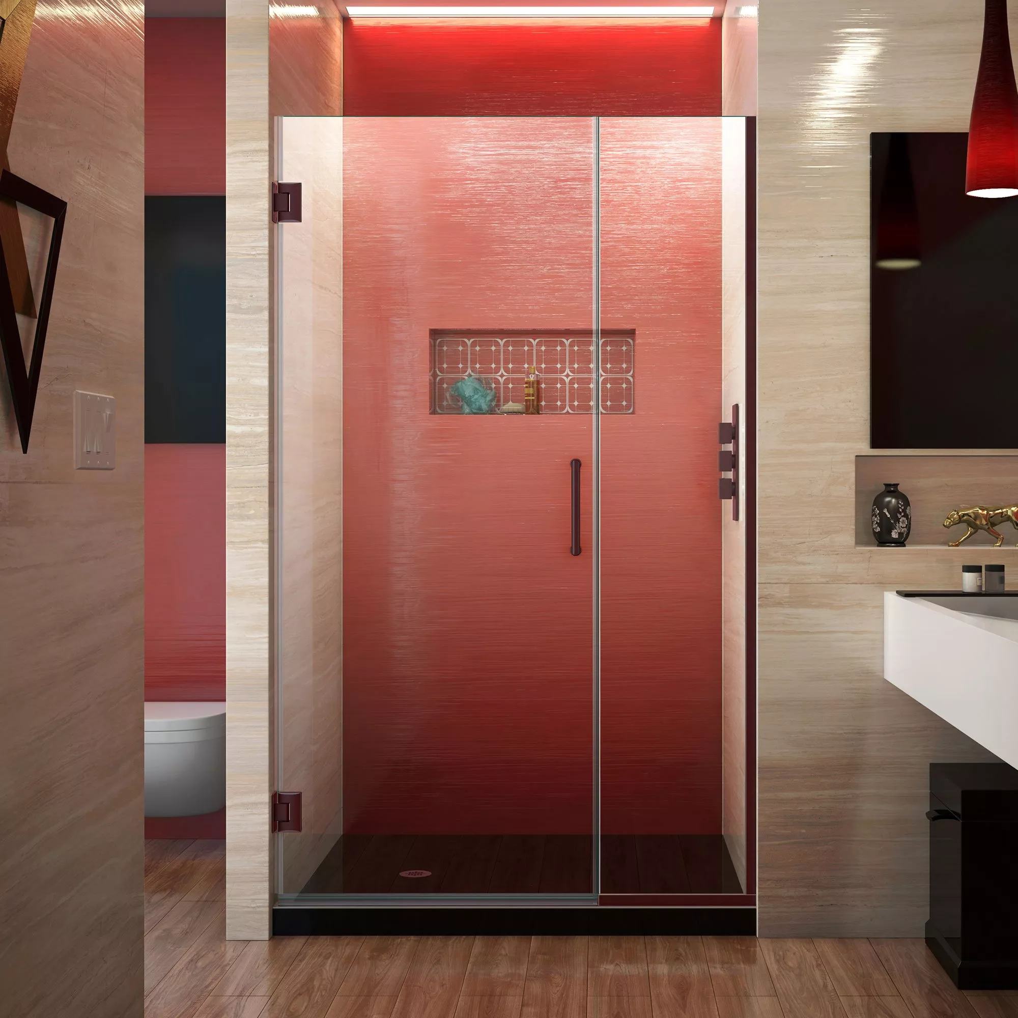 Unidoor Plus Oil Rubbed Bronze Frameless Hinged Shower Door