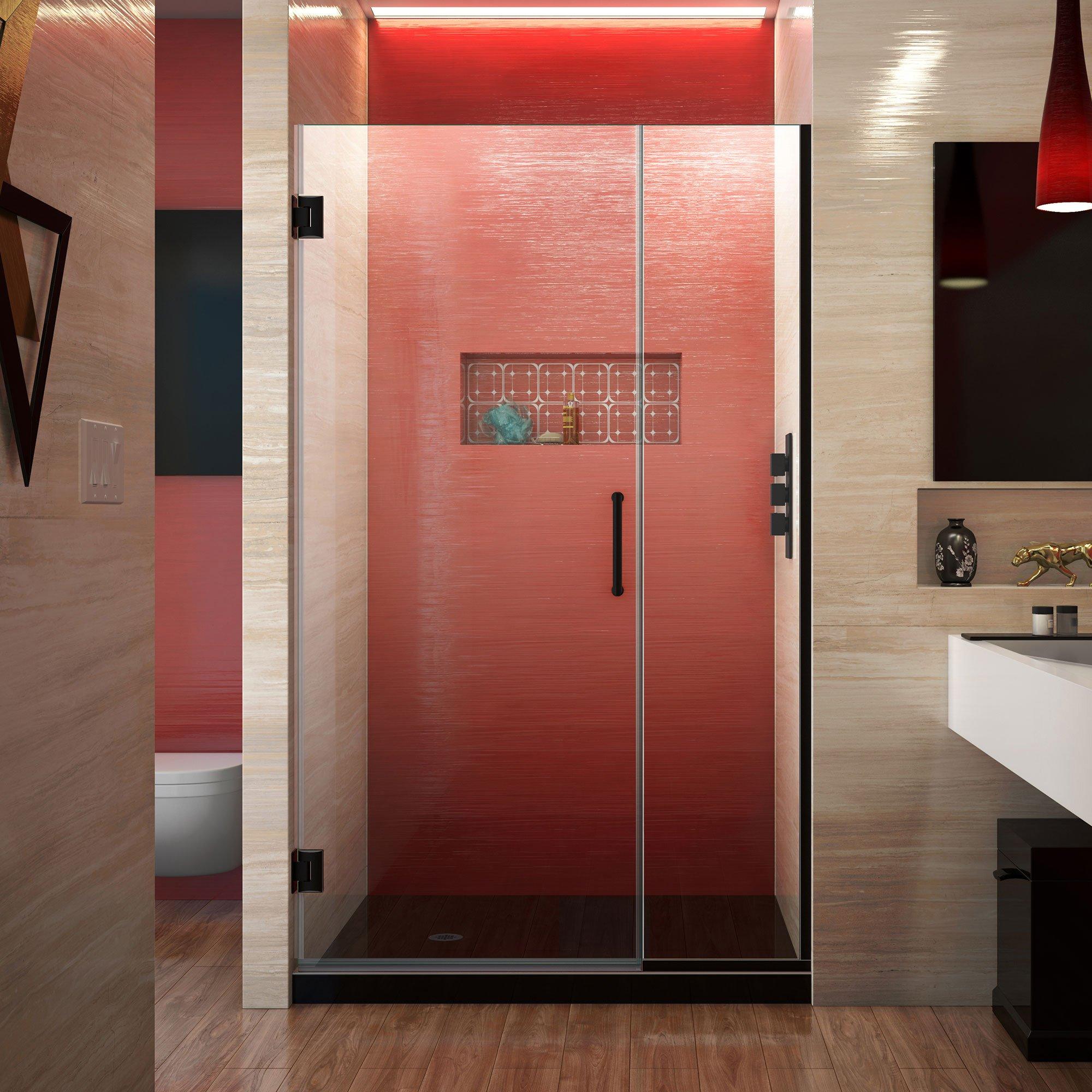Unidoor Plus Satin Black Frameless Hinged Shower Door