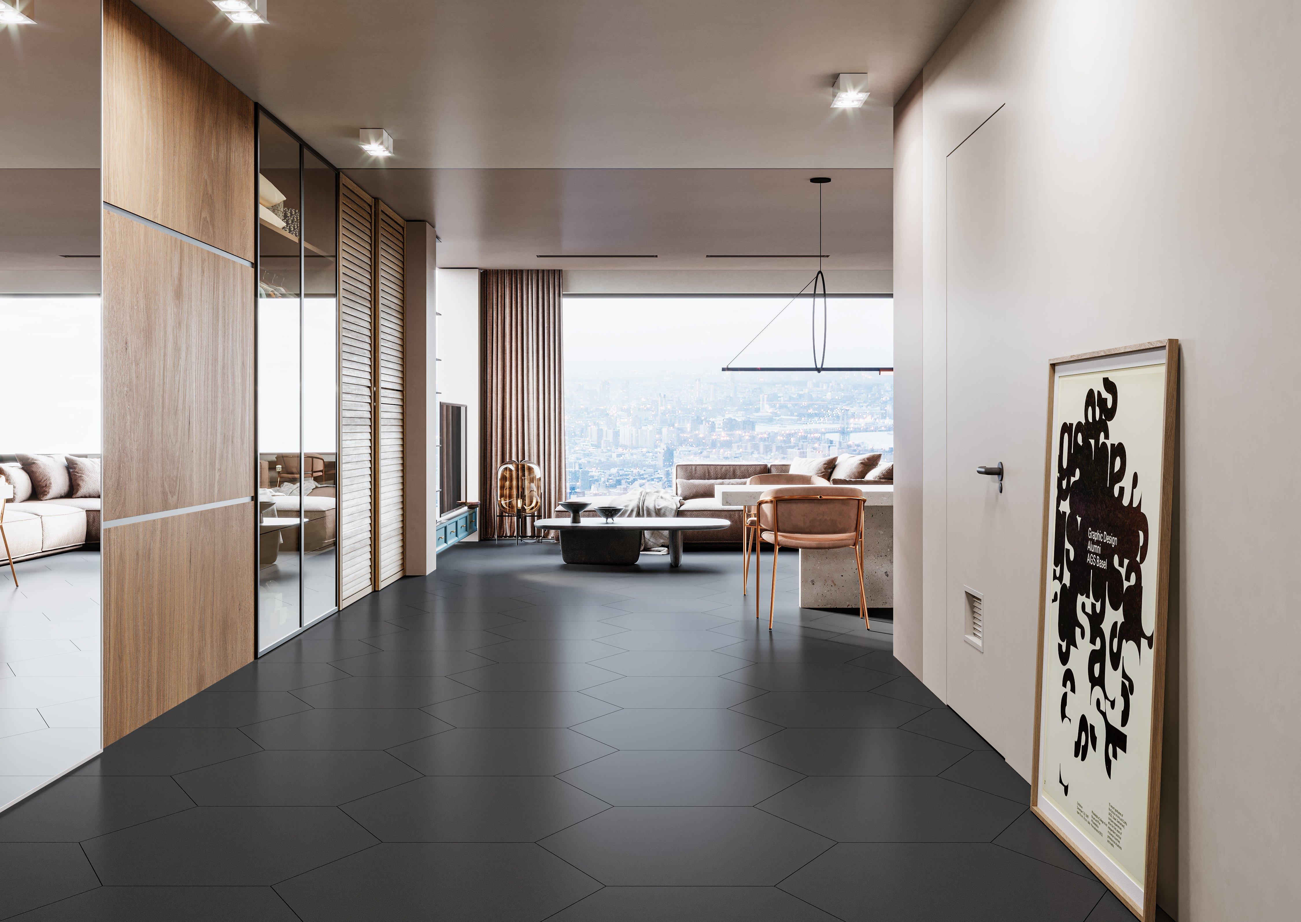 Opal Black Porcelain Hexagon Tile