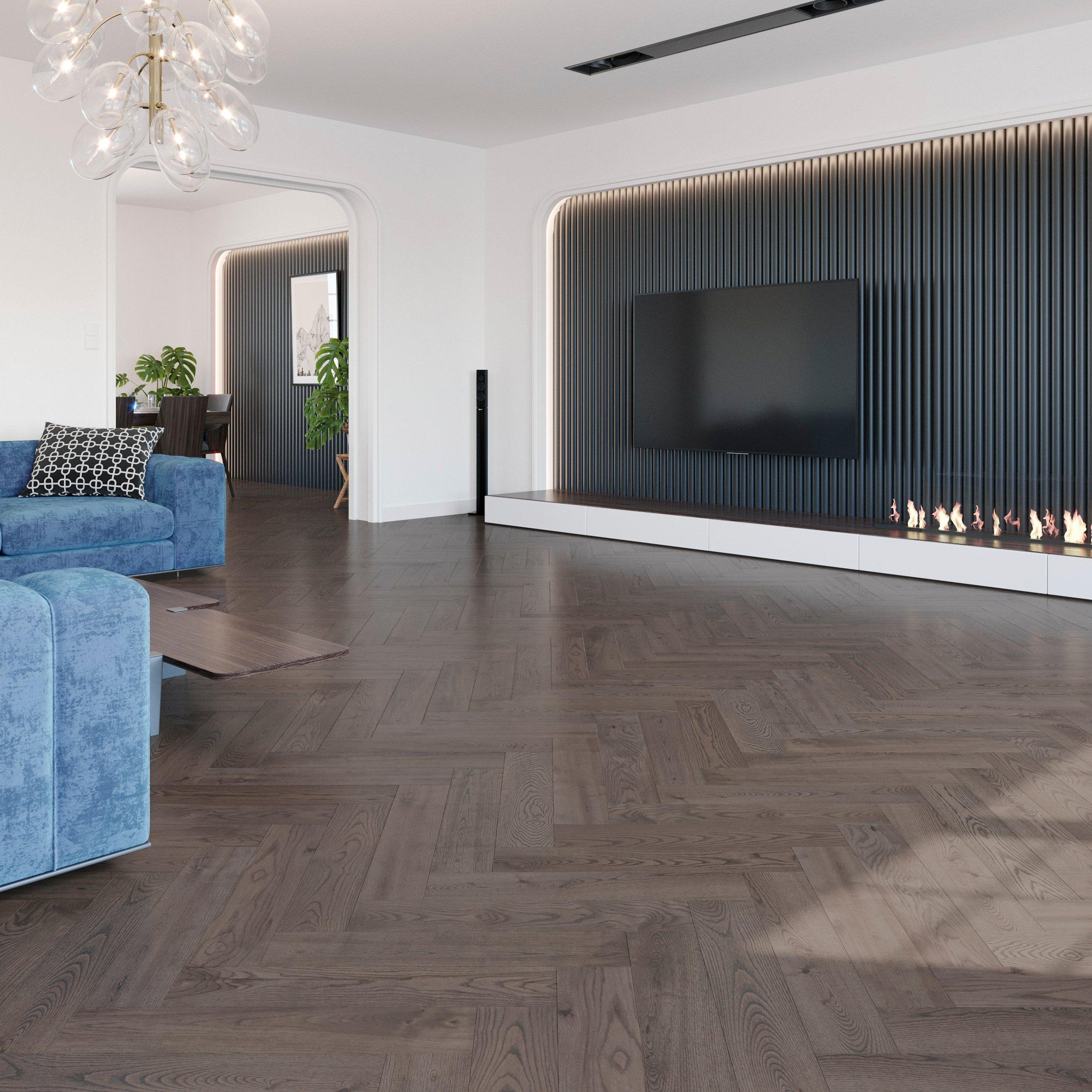 Zenia Ash Herringbone Wire Brushed Solid Hardwood