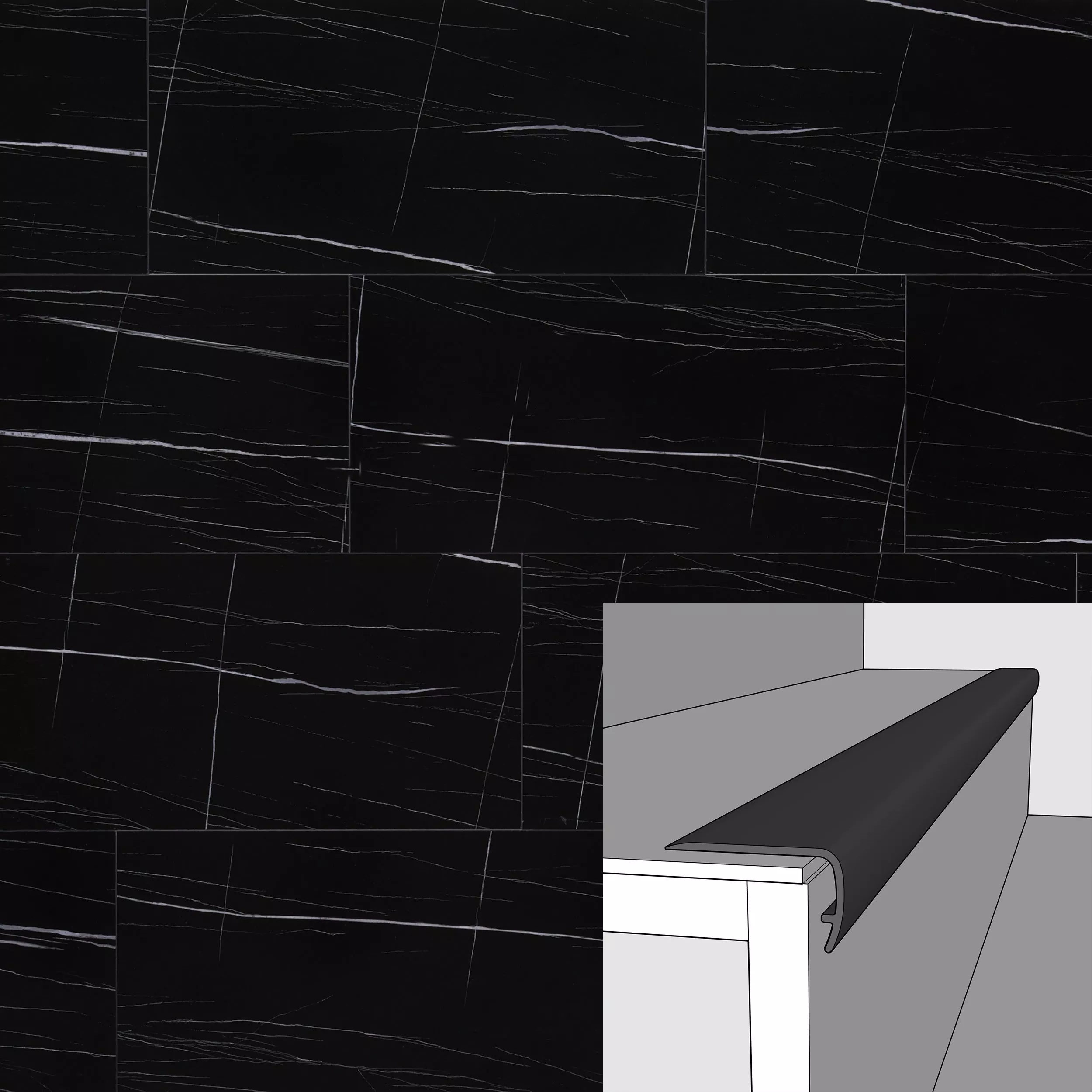 Oro Nero 94in. Vinyl Overlapping Stair Nose
