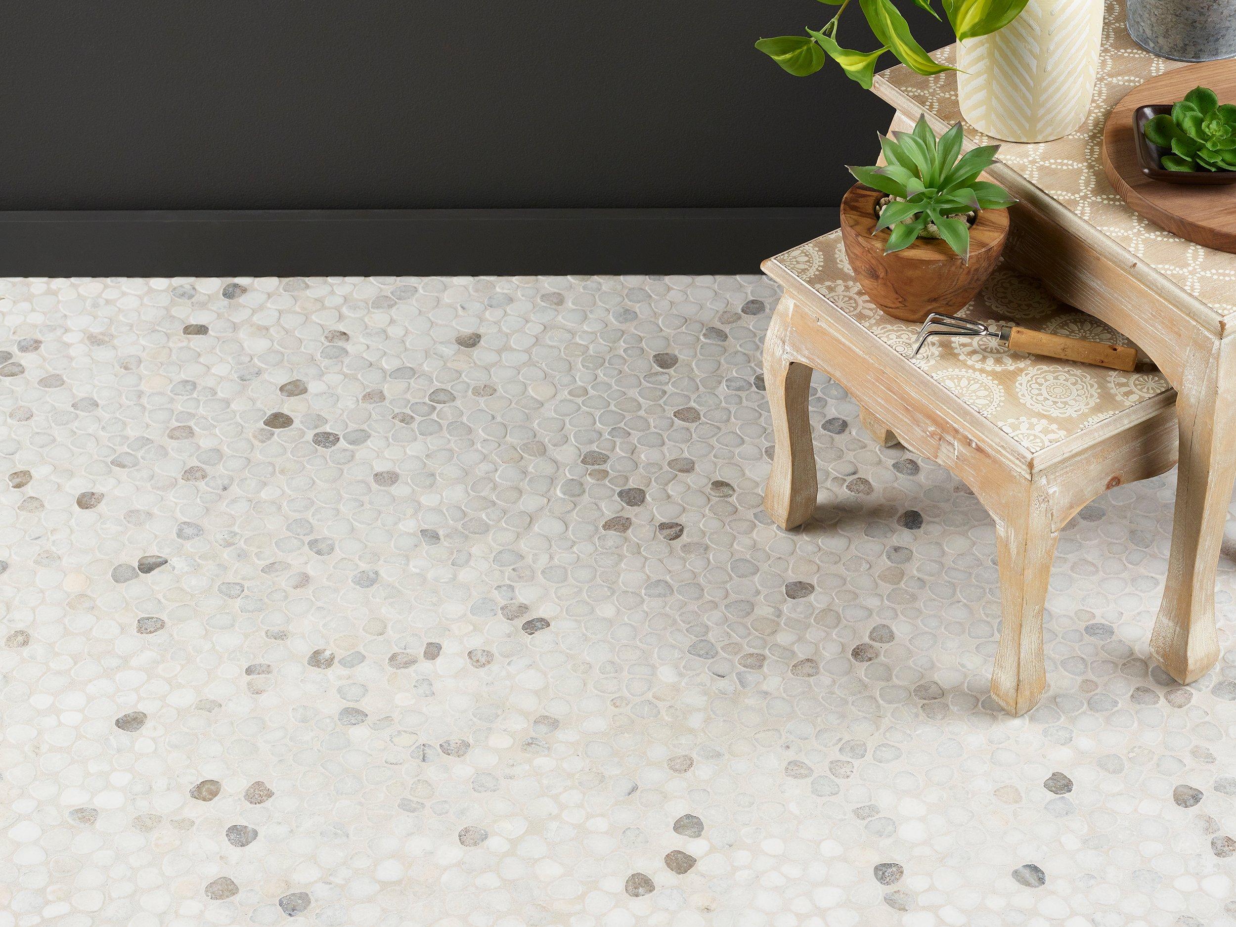 Bianco Orion Marble Honed Pebble Mosaic