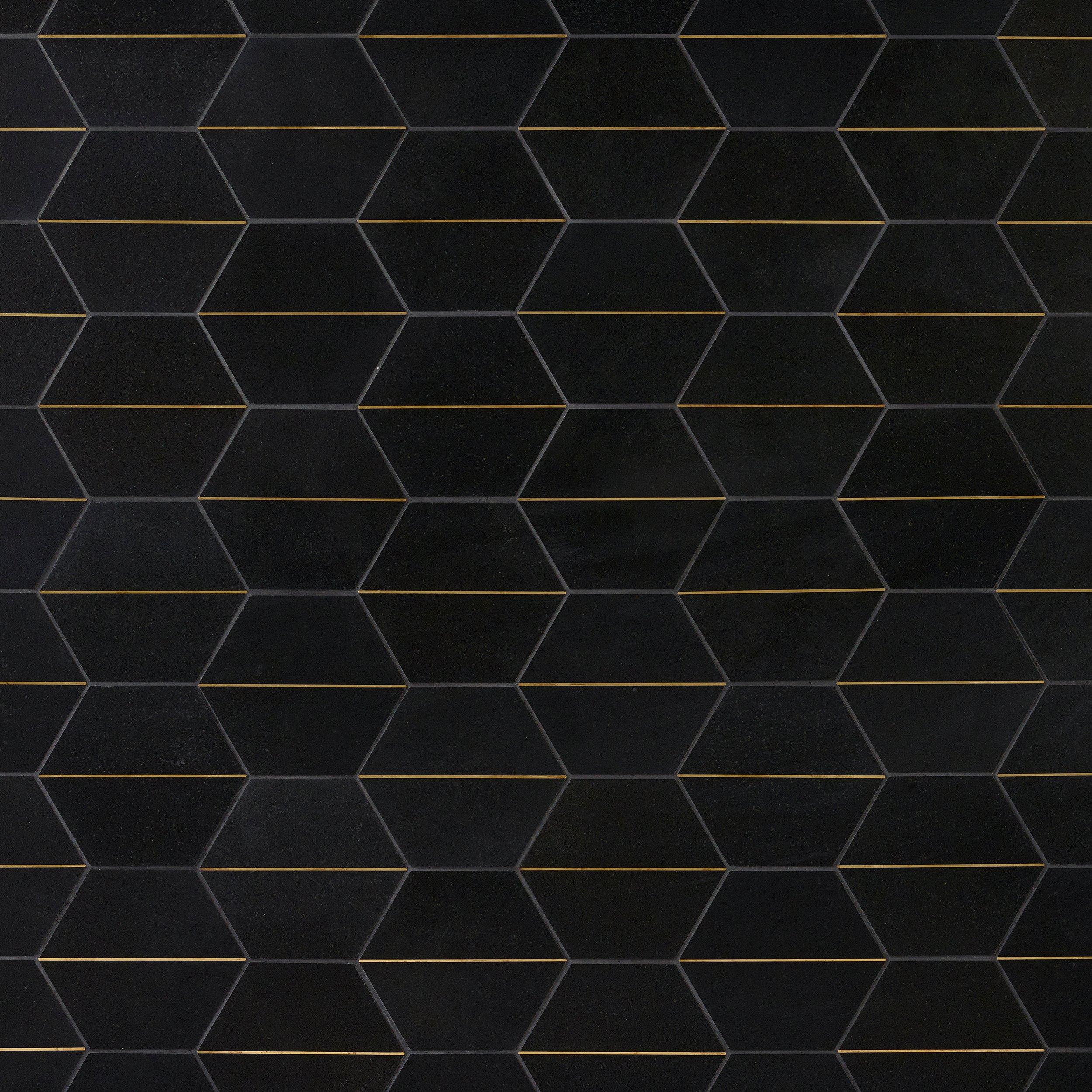 Jet Black Gold Hexagon Honed Basalt Tile