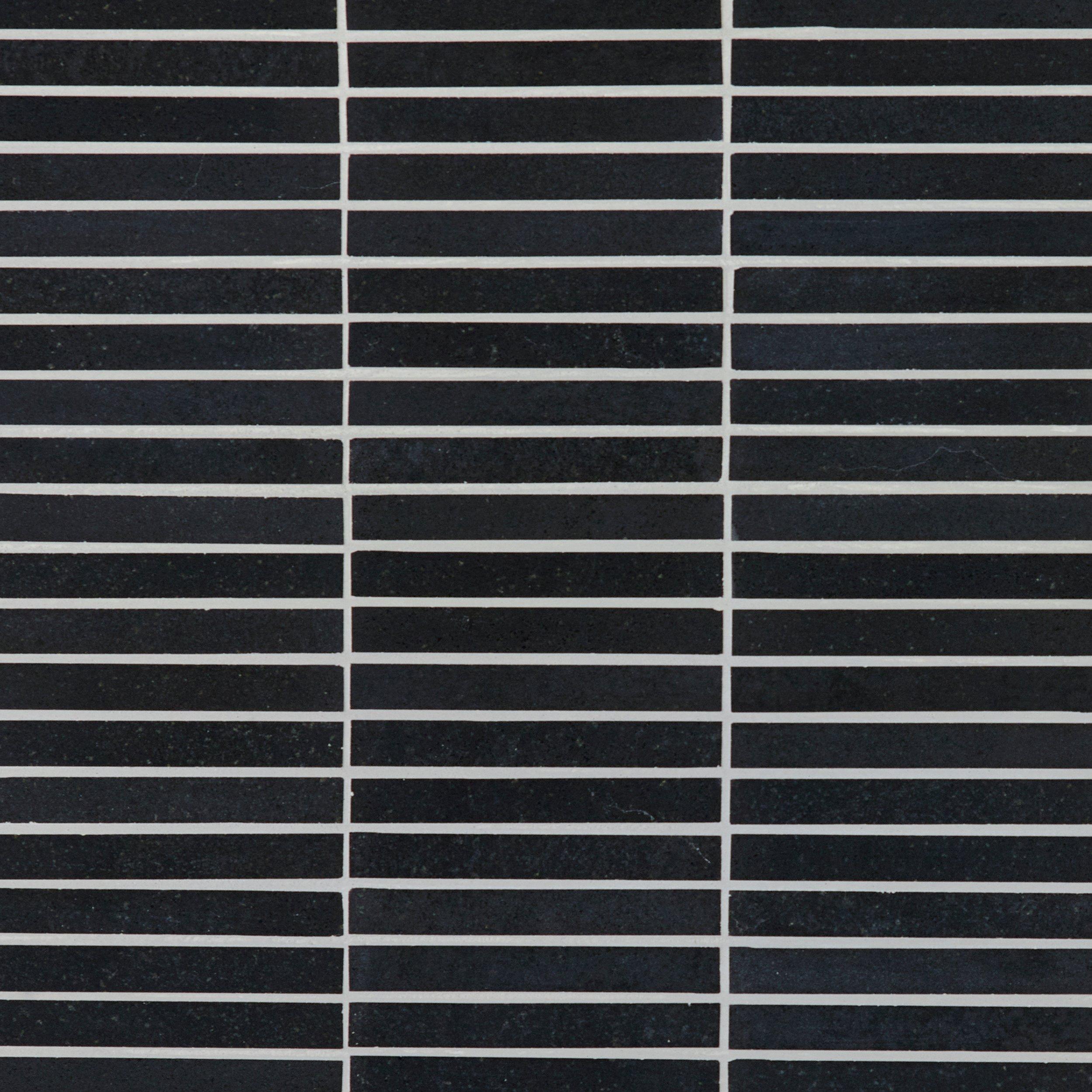 Jet Black Stack Honed Basalt Mosaic